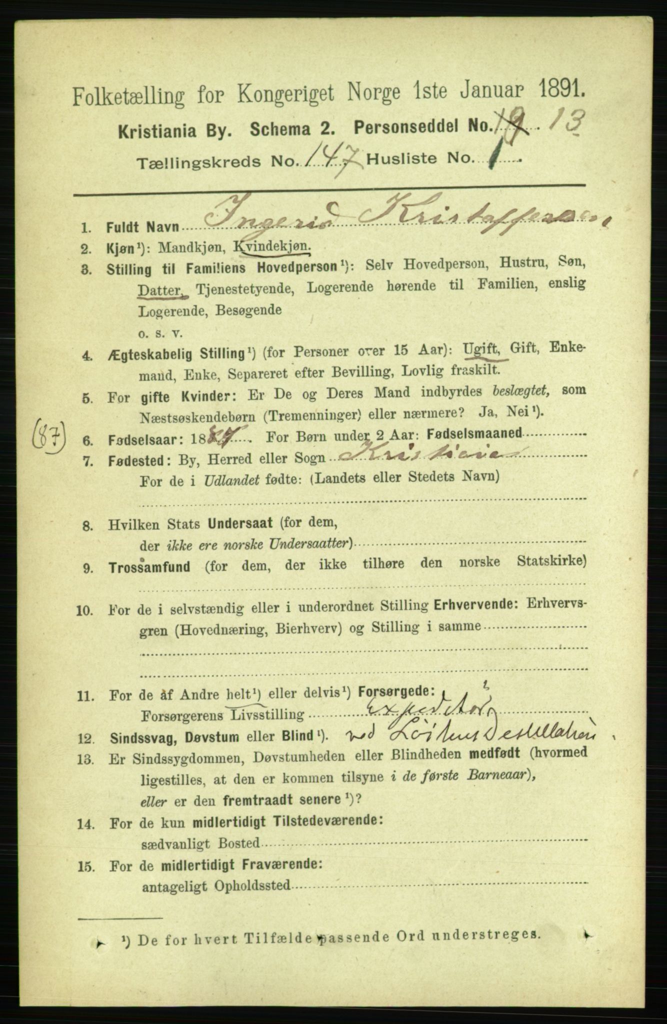 RA, 1891 census for 0301 Kristiania, 1891, p. 81606