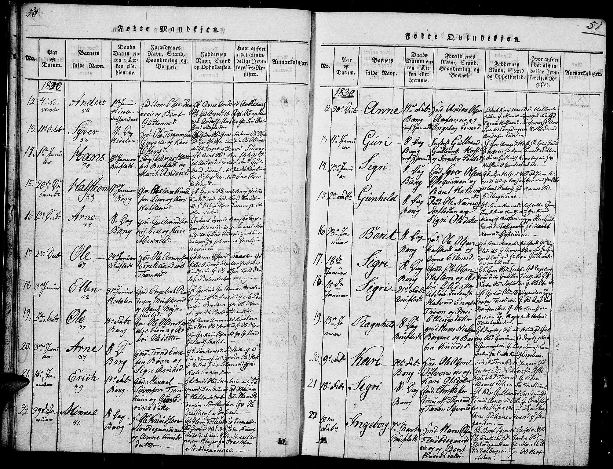 Sør-Aurdal prestekontor, AV/SAH-PREST-128/H/Ha/Hab/L0002: Parish register (copy) no. 2, 1826-1840, p. 50-51