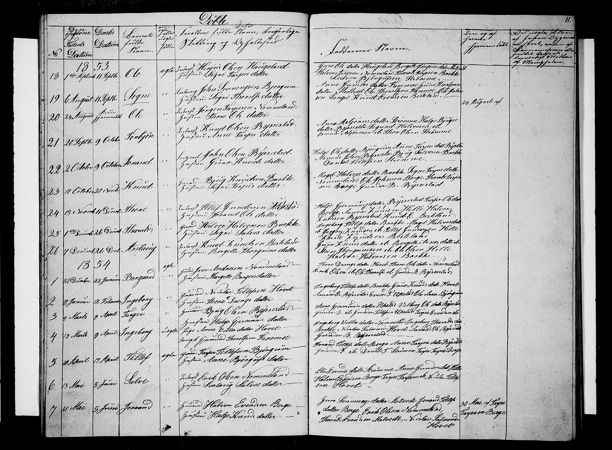 Valle sokneprestkontor, SAK/1111-0044/F/Fb/Fbb/L0001: Parish register (copy) no. B 1, 1848-1875, p. 11
