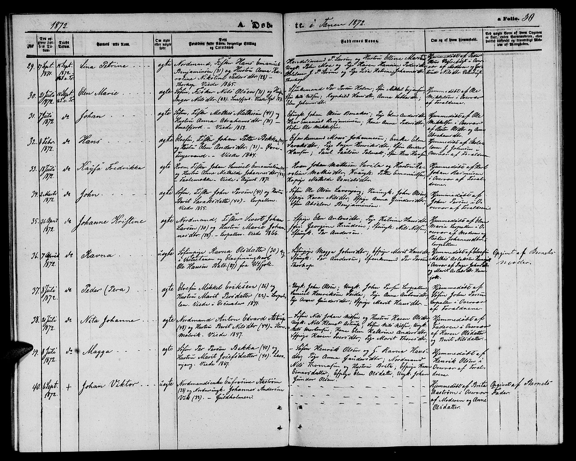 Tana sokneprestkontor, AV/SATØ-S-1334/H/Hb/L0002klokker: Parish register (copy) no. 2 /1, 1866-1877, p. 30