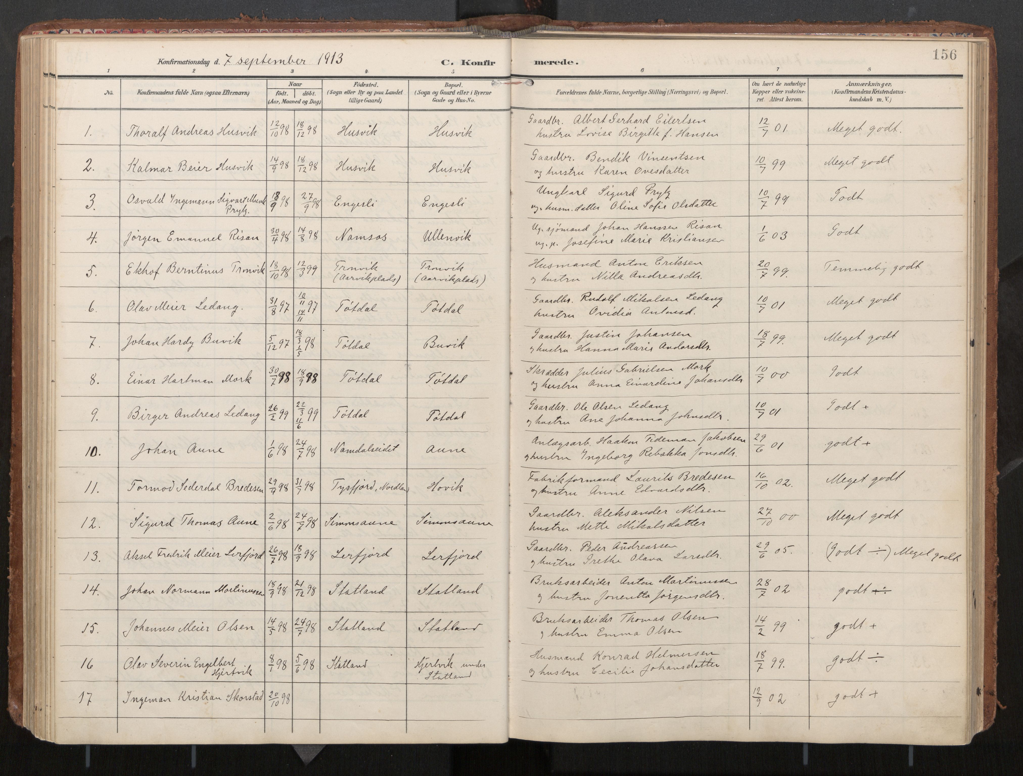 Ministerialprotokoller, klokkerbøker og fødselsregistre - Nord-Trøndelag, SAT/A-1458/774/L0629: Parish register (official), 1904-1926, p. 156
