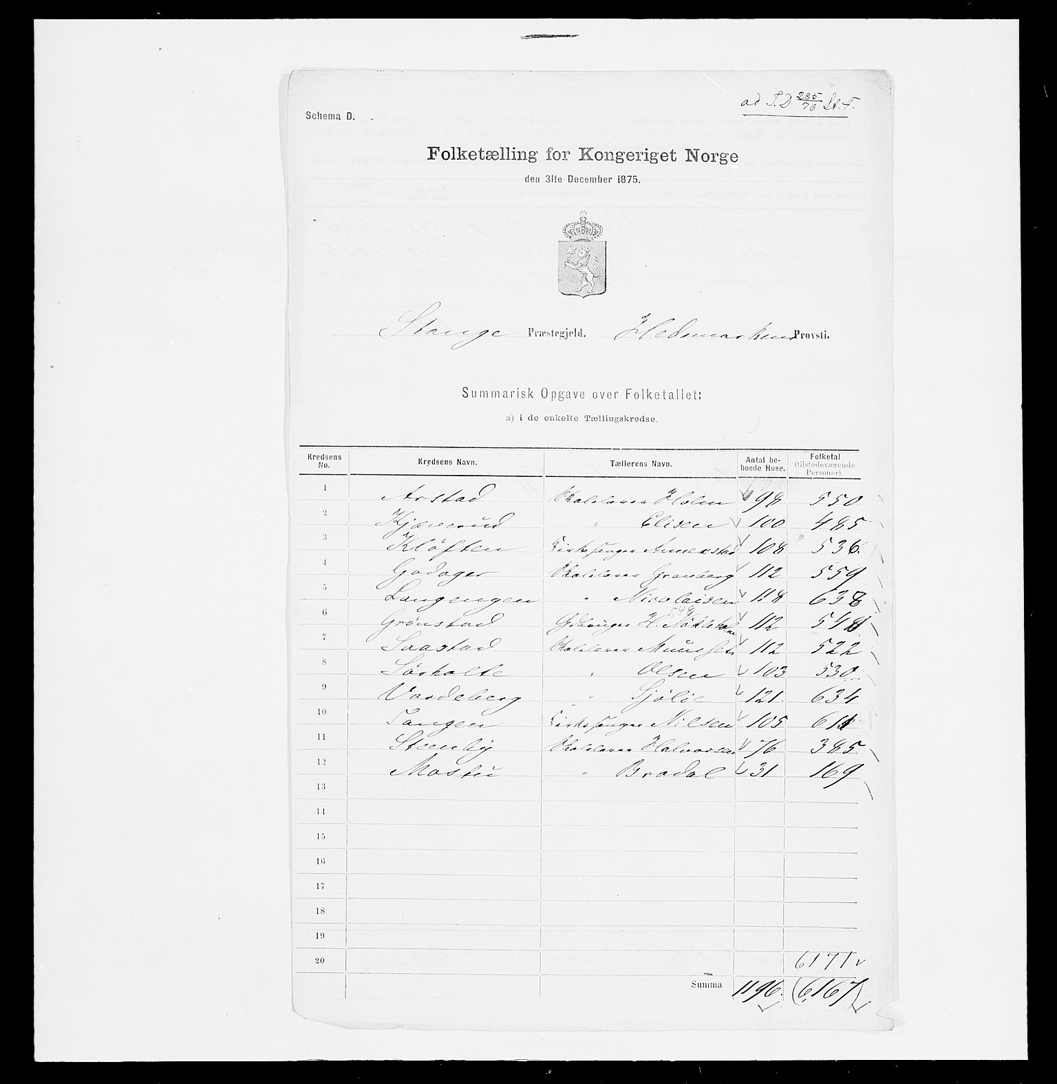 SAH, 1875 census for 0417P Stange, 1875, p. 19