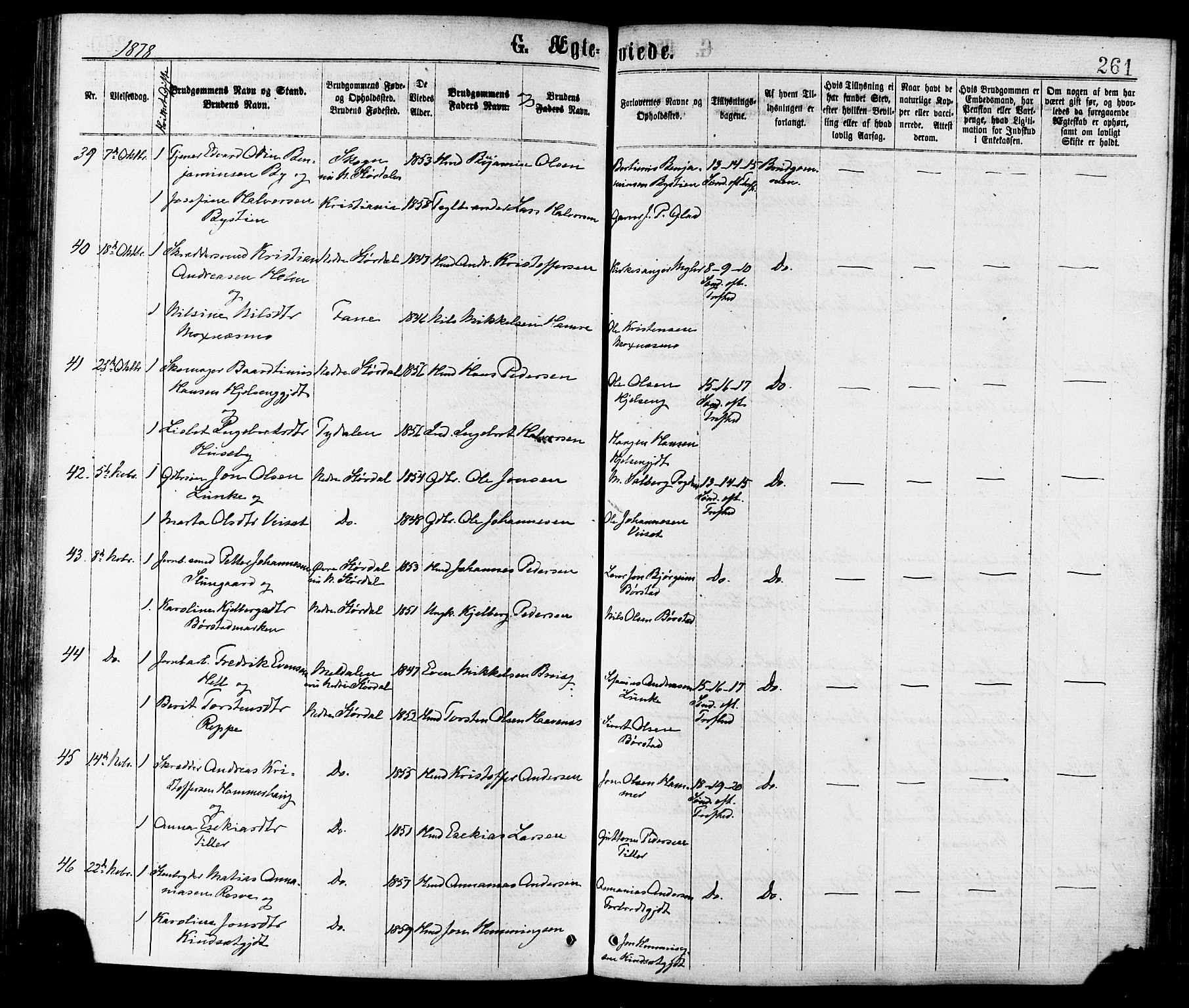 Ministerialprotokoller, klokkerbøker og fødselsregistre - Nord-Trøndelag, SAT/A-1458/709/L0076: Parish register (official) no. 709A16, 1871-1879, p. 261