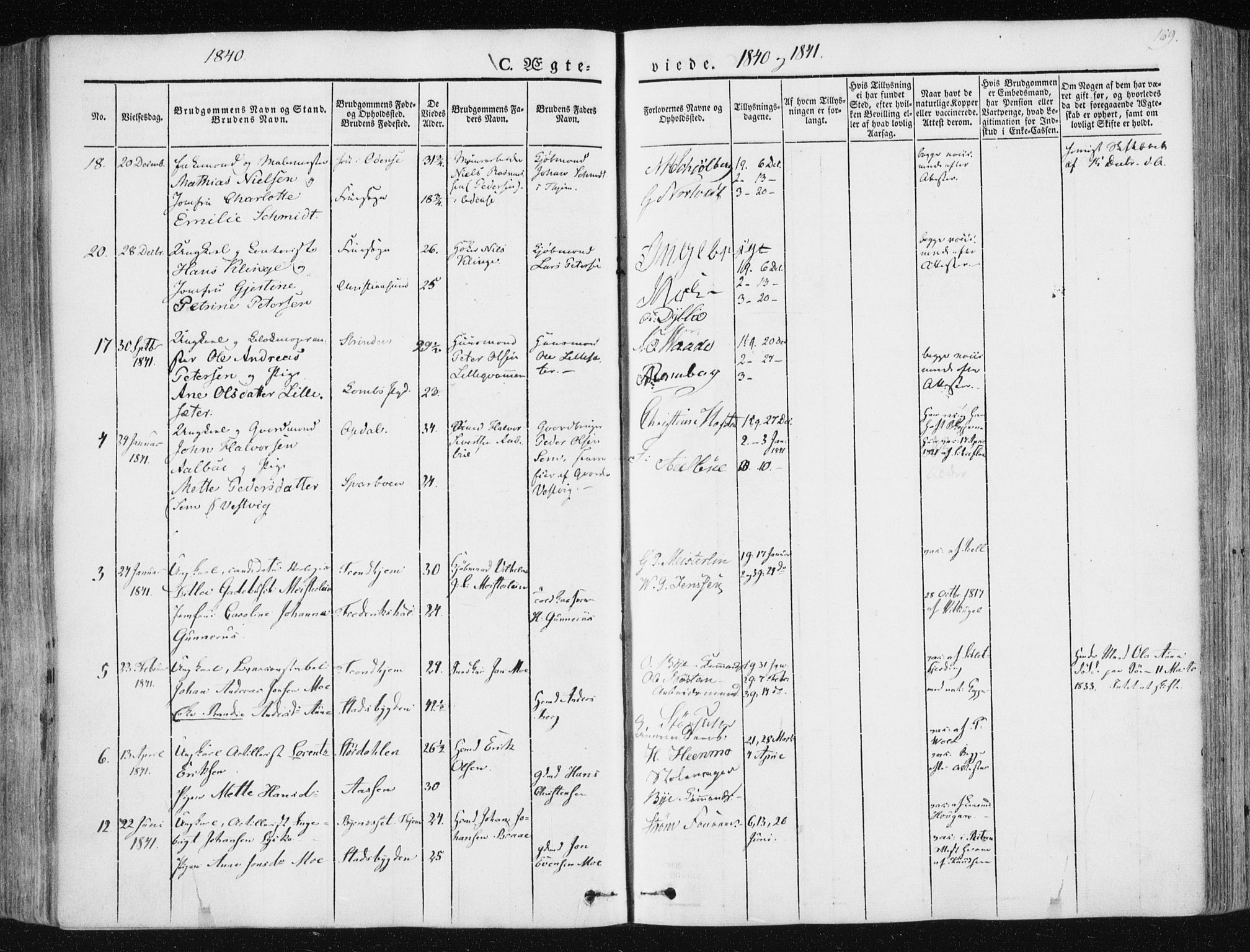 Ministerialprotokoller, klokkerbøker og fødselsregistre - Sør-Trøndelag, SAT/A-1456/602/L0110: Parish register (official) no. 602A08, 1840-1854, p. 169