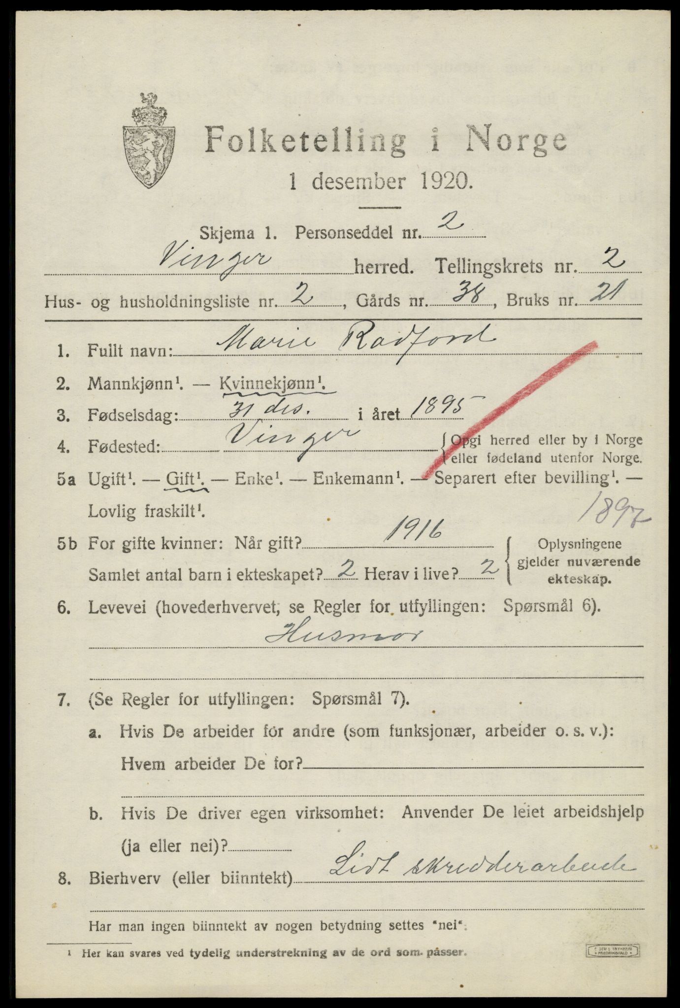 SAH, 1920 census for Vinger, 1920, p. 3972