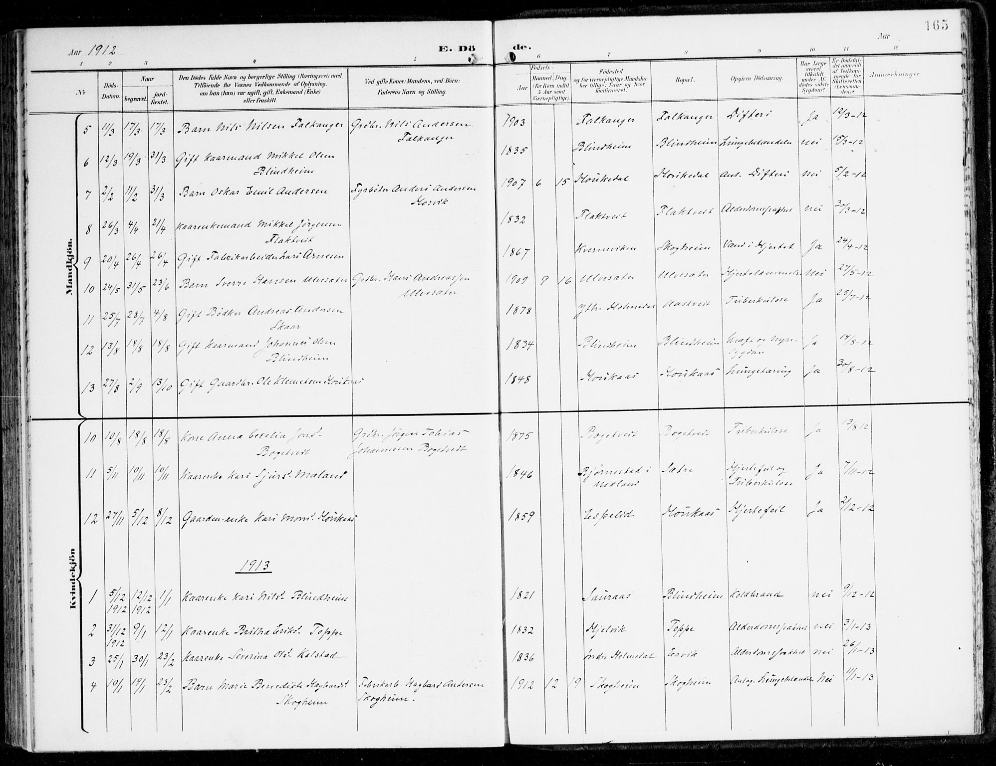 Hamre sokneprestembete, SAB/A-75501/H/Ha/Haa/Haad/L0002: Parish register (official) no. D 2, 1899-1916, p. 165