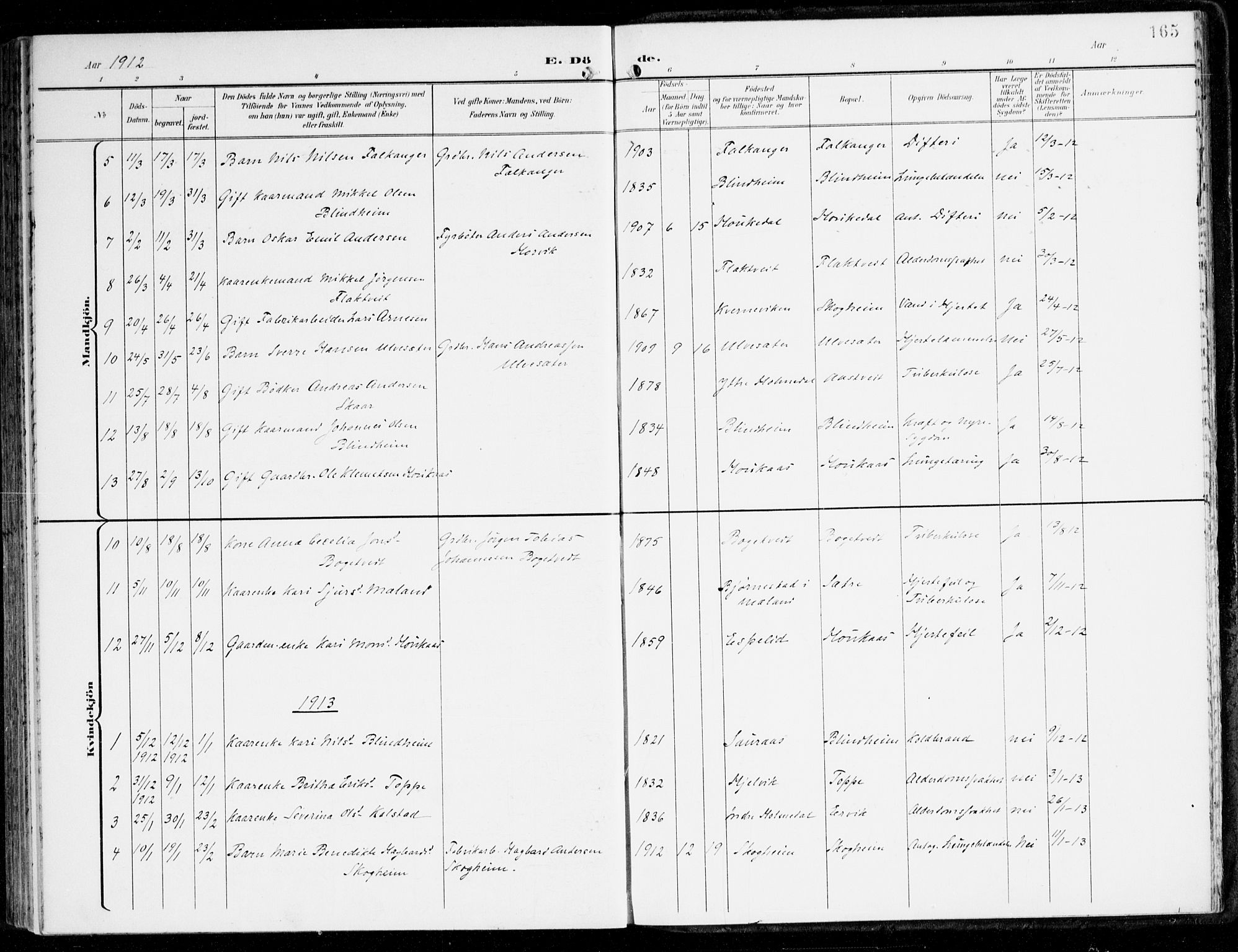 Hamre sokneprestembete, AV/SAB-A-75501/H/Ha/Haa/Haad/L0002: Parish register (official) no. D 2, 1899-1916, p. 165