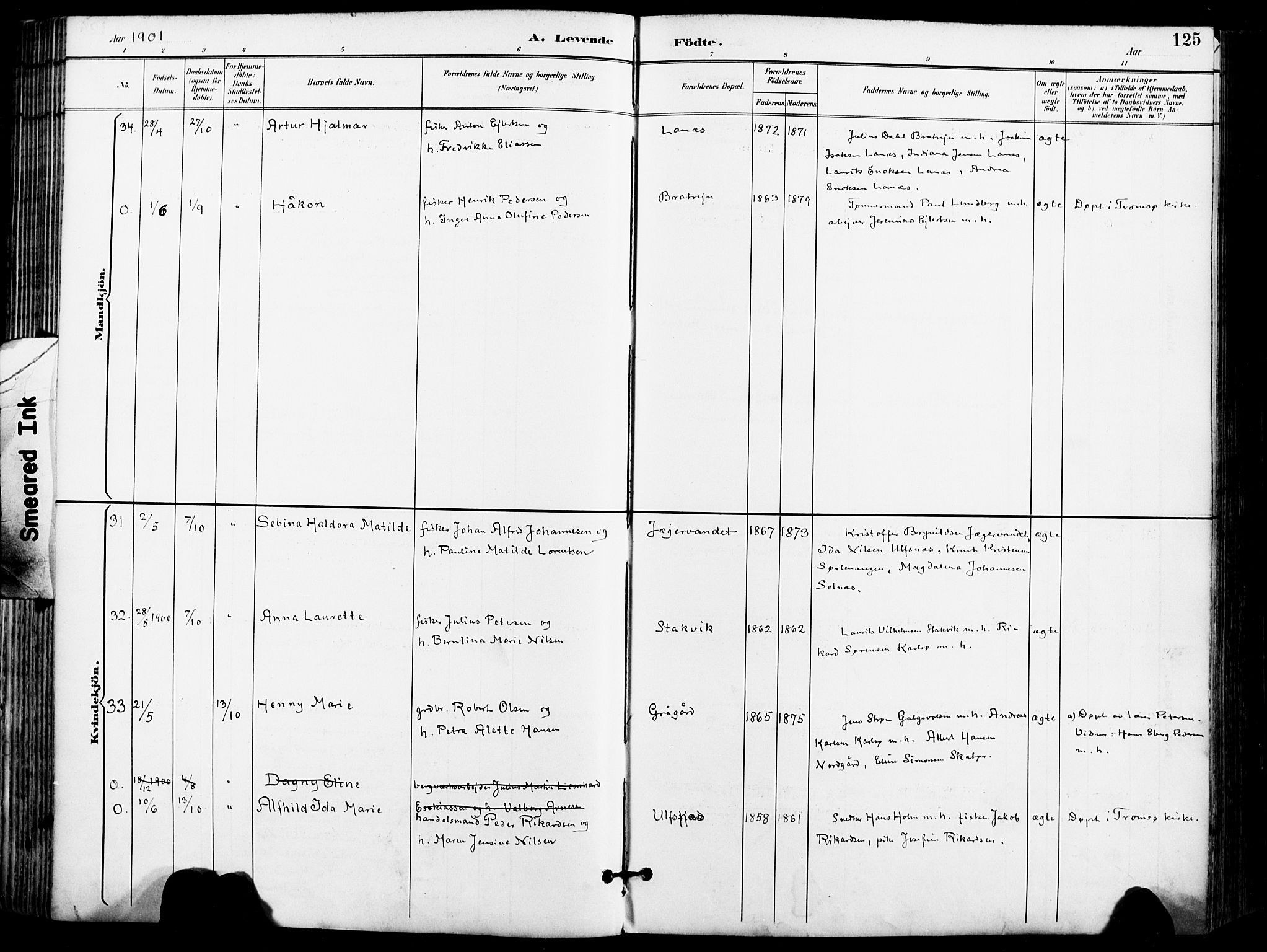 Karlsøy sokneprestembete, AV/SATØ-S-1299/H/Ha/Haa/L0007kirke: Parish register (official) no. 7, 1891-1902, p. 125