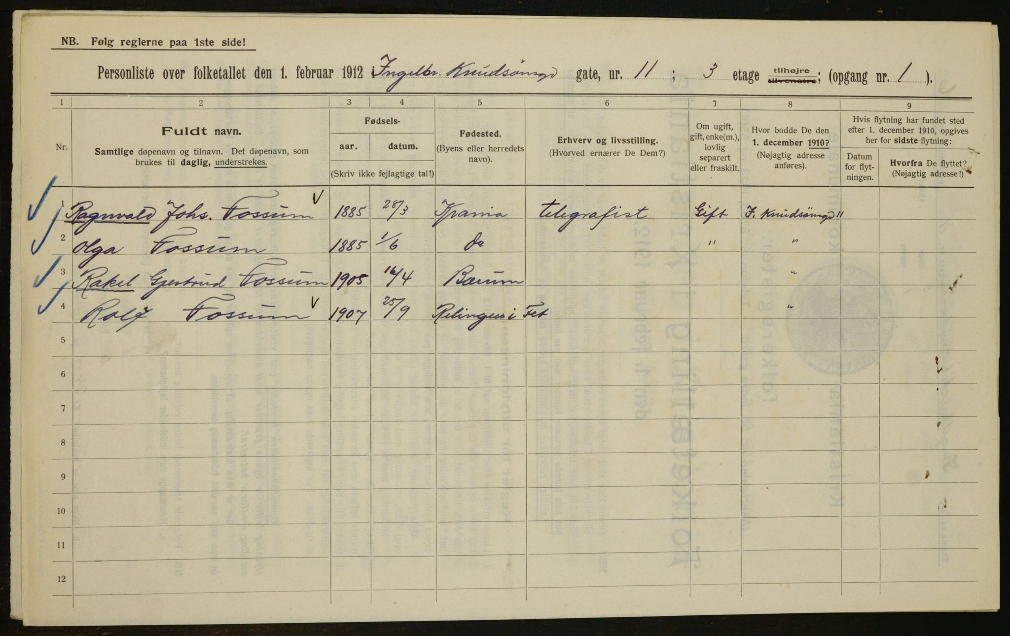 OBA, Municipal Census 1912 for Kristiania, 1912, p. 44275