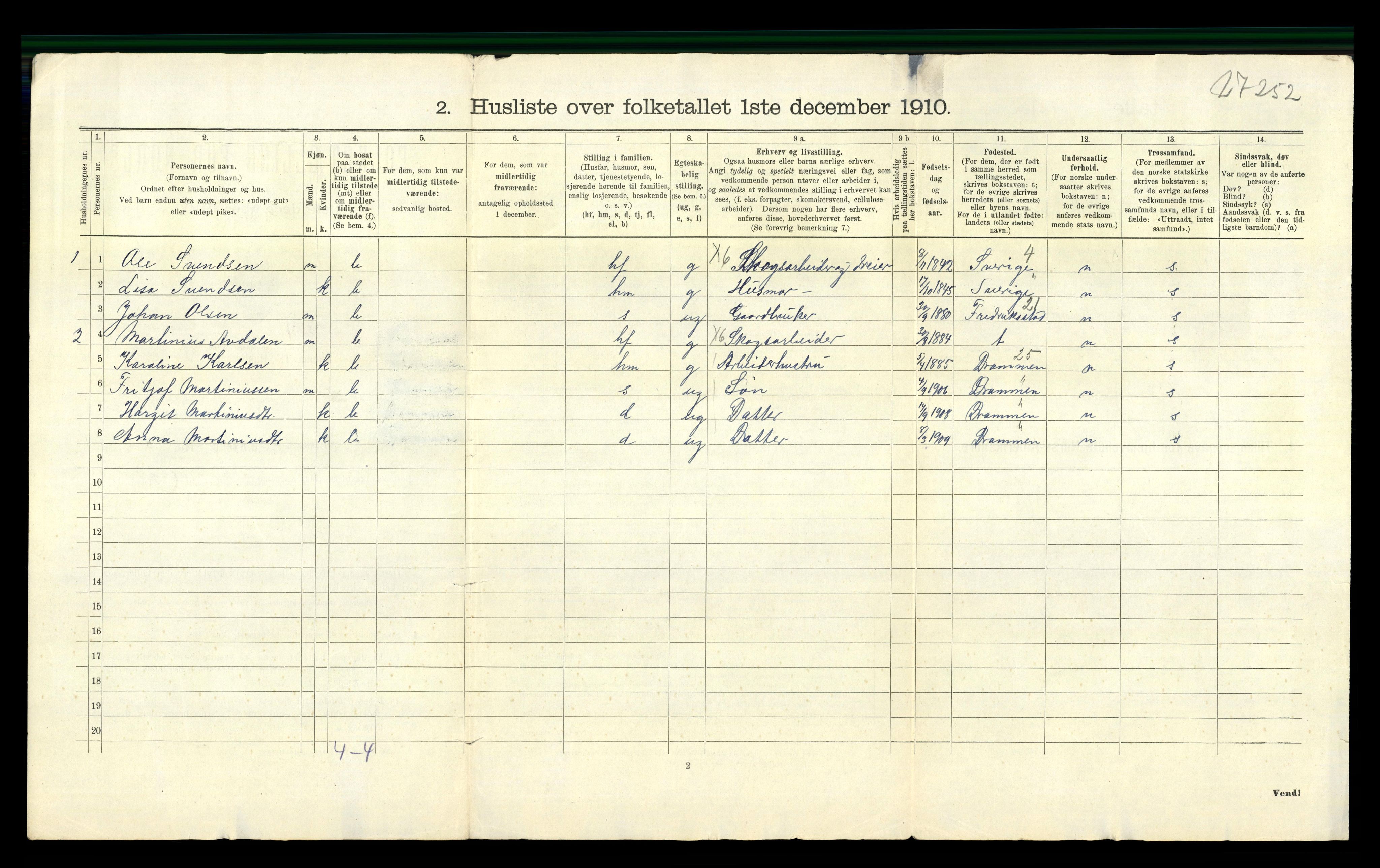 RA, 1910 census for Lier, 1910, p. 1325