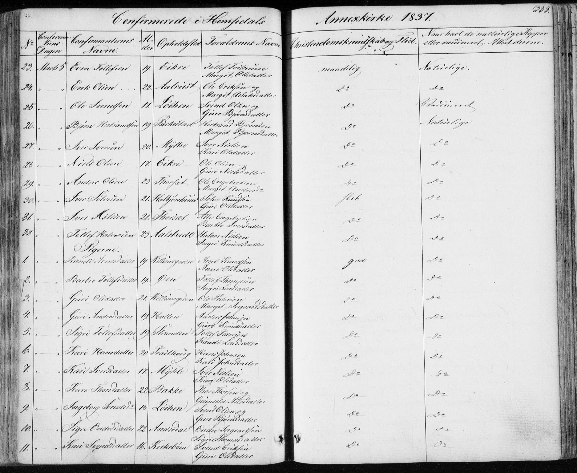 Nes kirkebøker, AV/SAKO-A-236/F/Fa/L0009: Parish register (official) no. 9, 1834-1863, p. 333