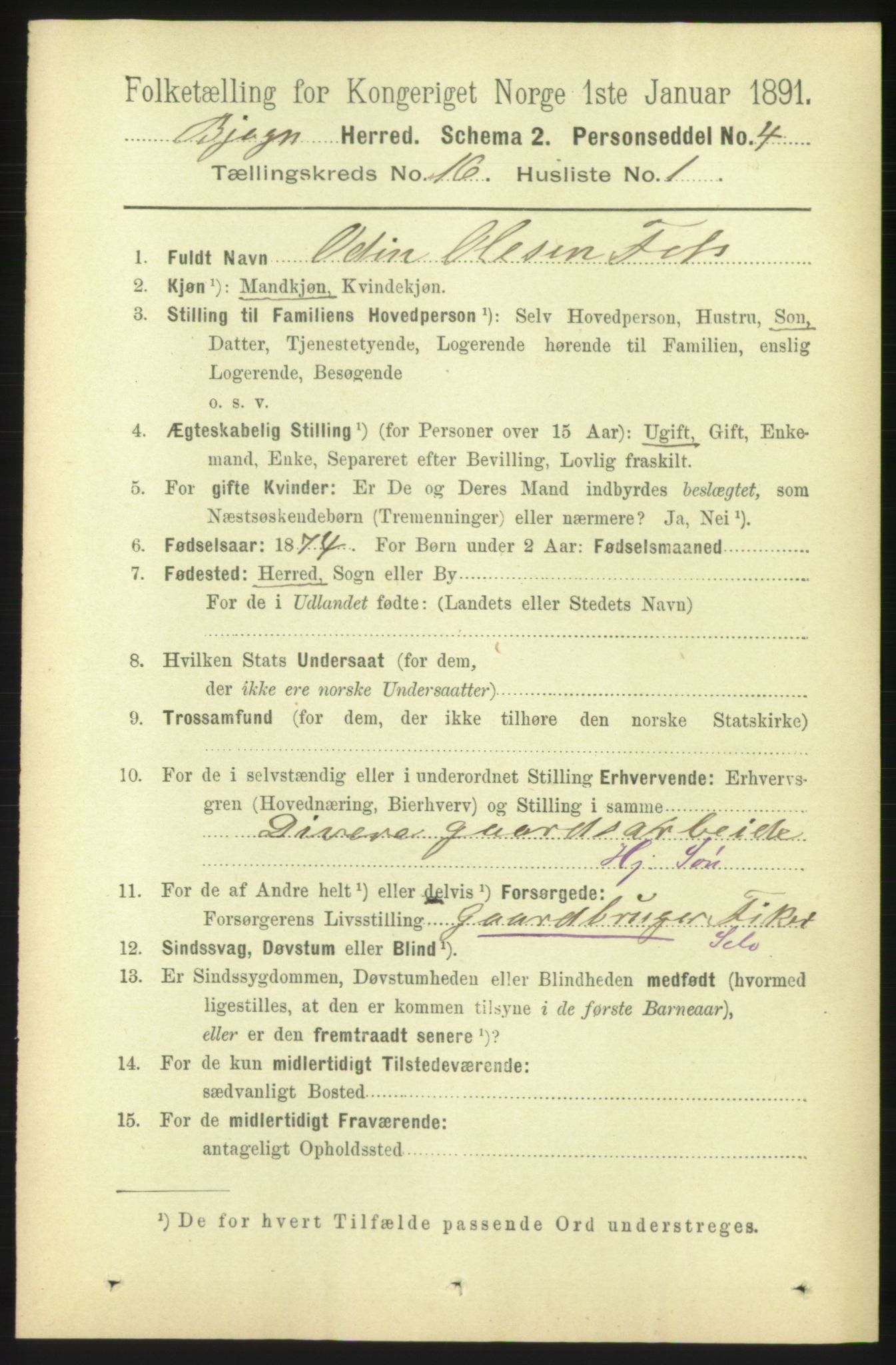 RA, 1891 census for 1627 Bjugn, 1891, p. 4423