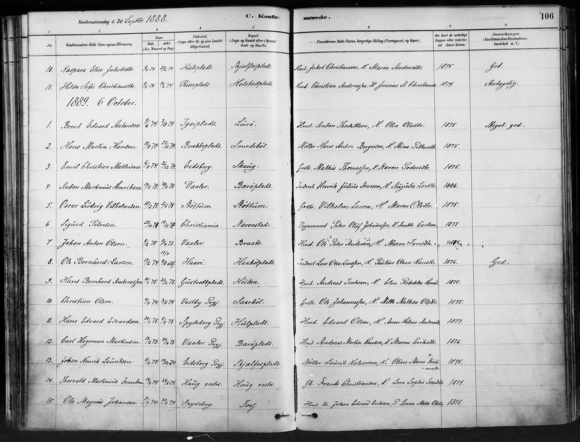 Hobøl prestekontor Kirkebøker, AV/SAO-A-2002/F/Fa/L0005: Parish register (official) no. I 5, 1878-1904, p. 106