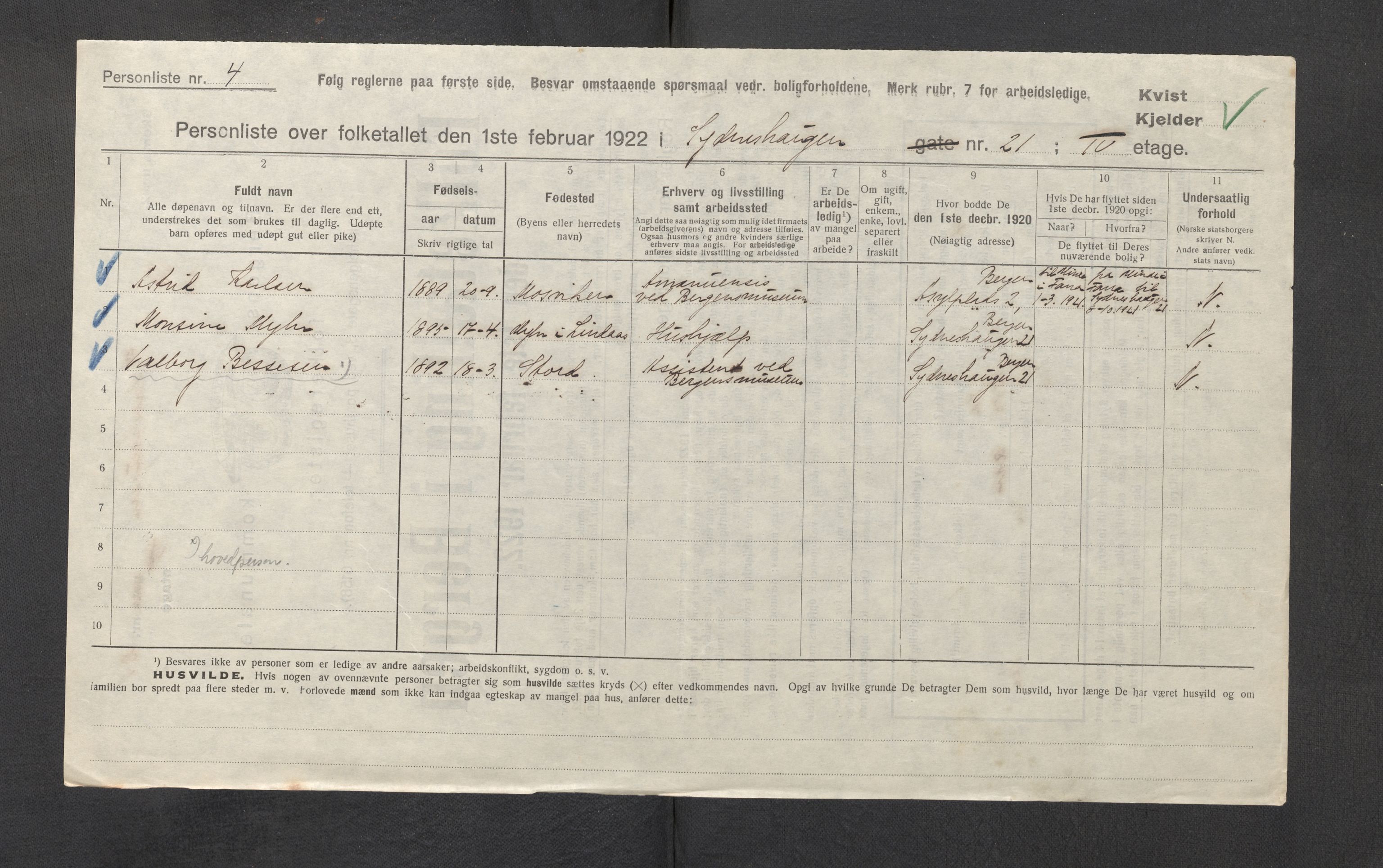 SAB, Municipal Census 1922 for Bergen, 1922, p. 42462