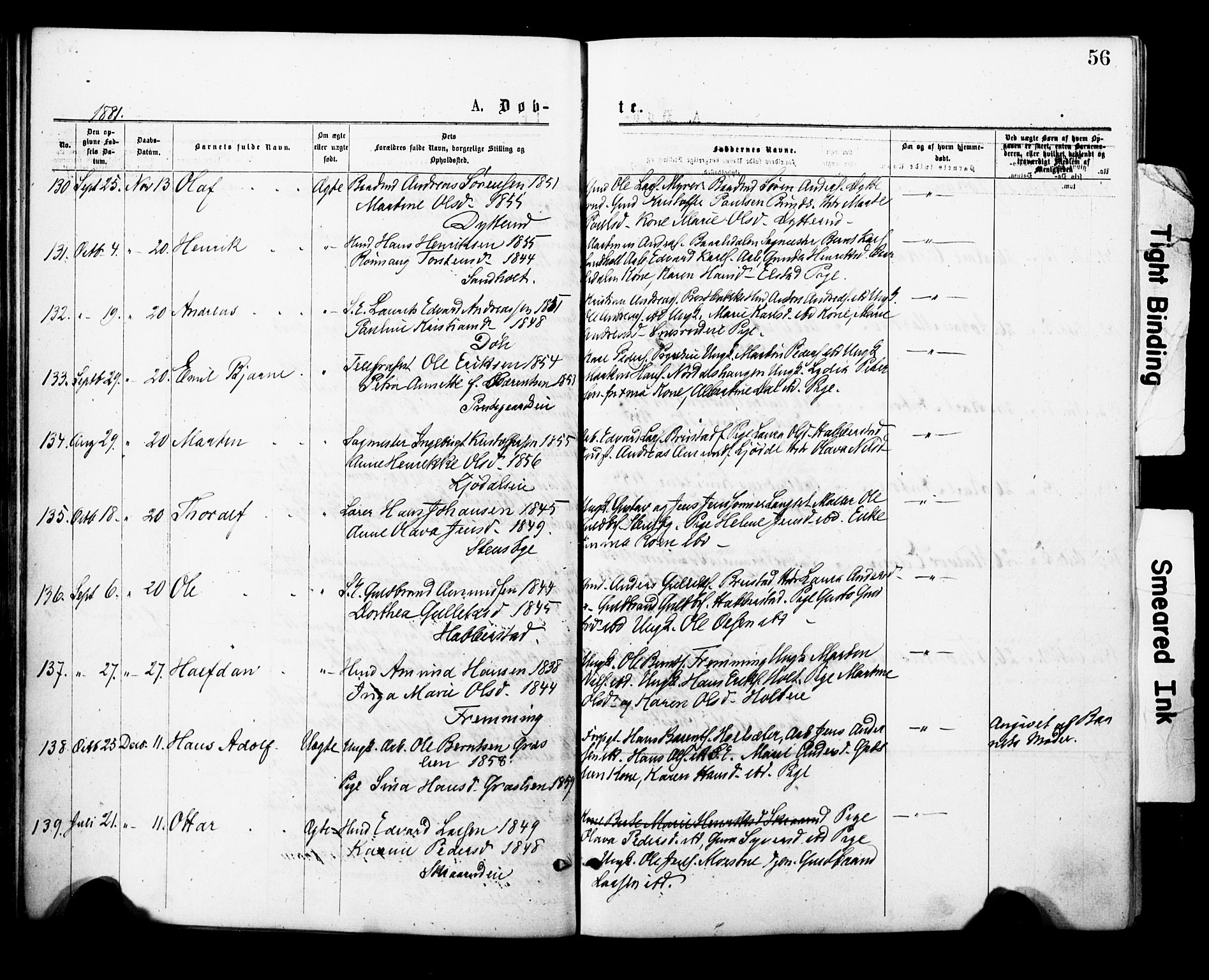 Eidsvoll prestekontor Kirkebøker, AV/SAO-A-10888/F/Fa/L0001: Parish register (official) no. I 1, 1877-1881, p. 56