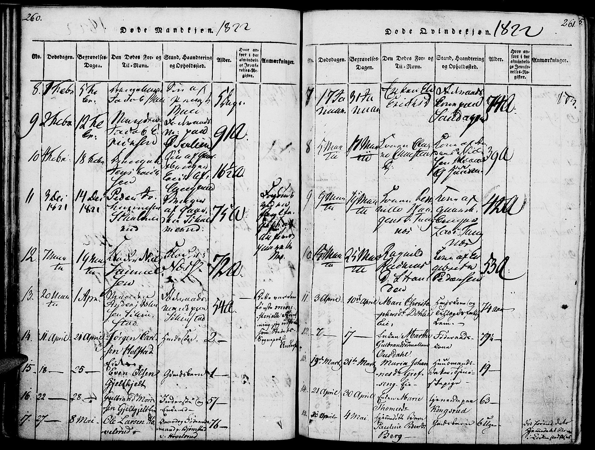 Nes prestekontor, Hedmark, SAH/PREST-020/K/Ka/L0002: Parish register (official) no. 2, 1813-1827, p. 260-261