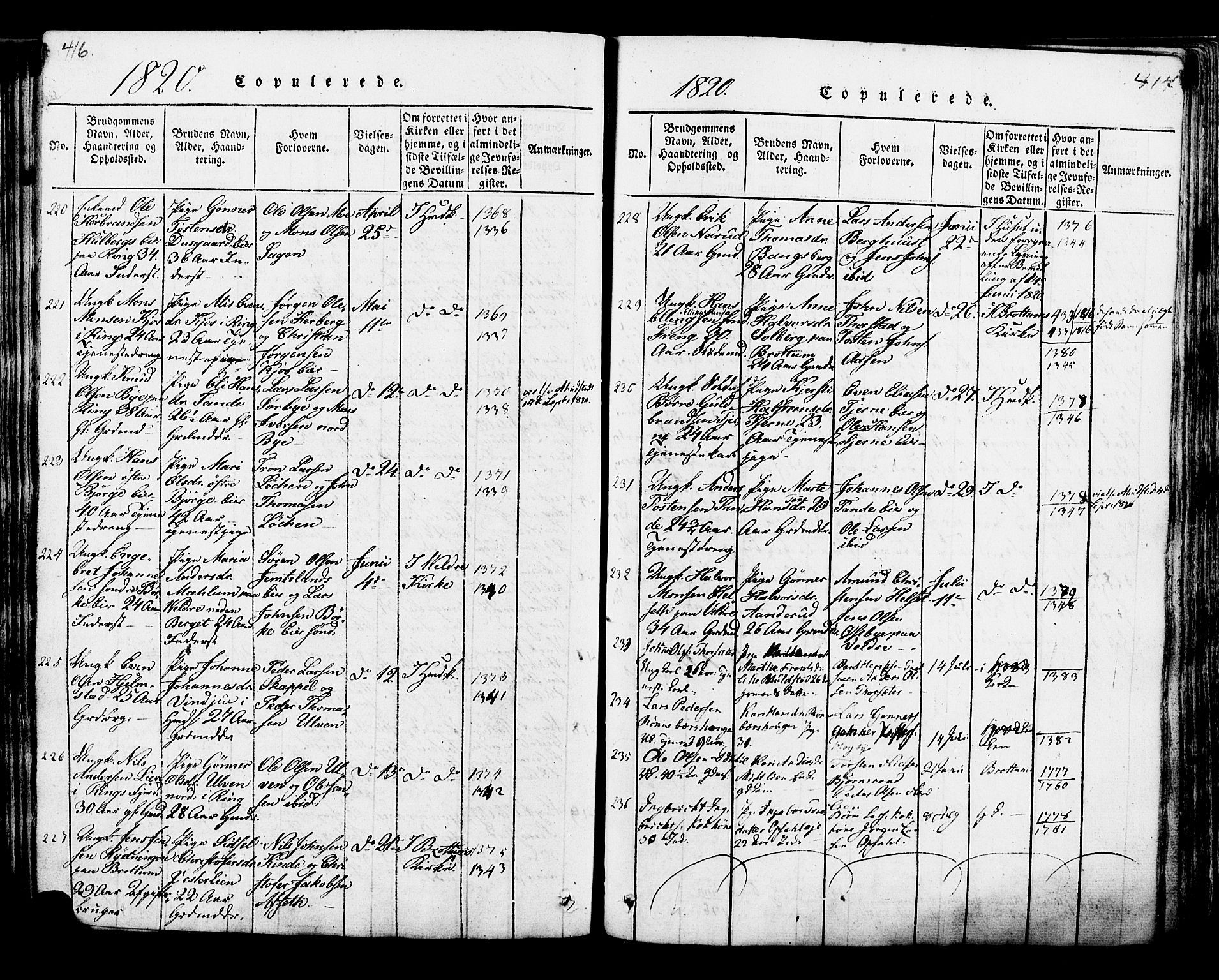 Ringsaker prestekontor, SAH/PREST-014/K/Ka/L0005: Parish register (official) no. 5, 1814-1826, p. 416-417