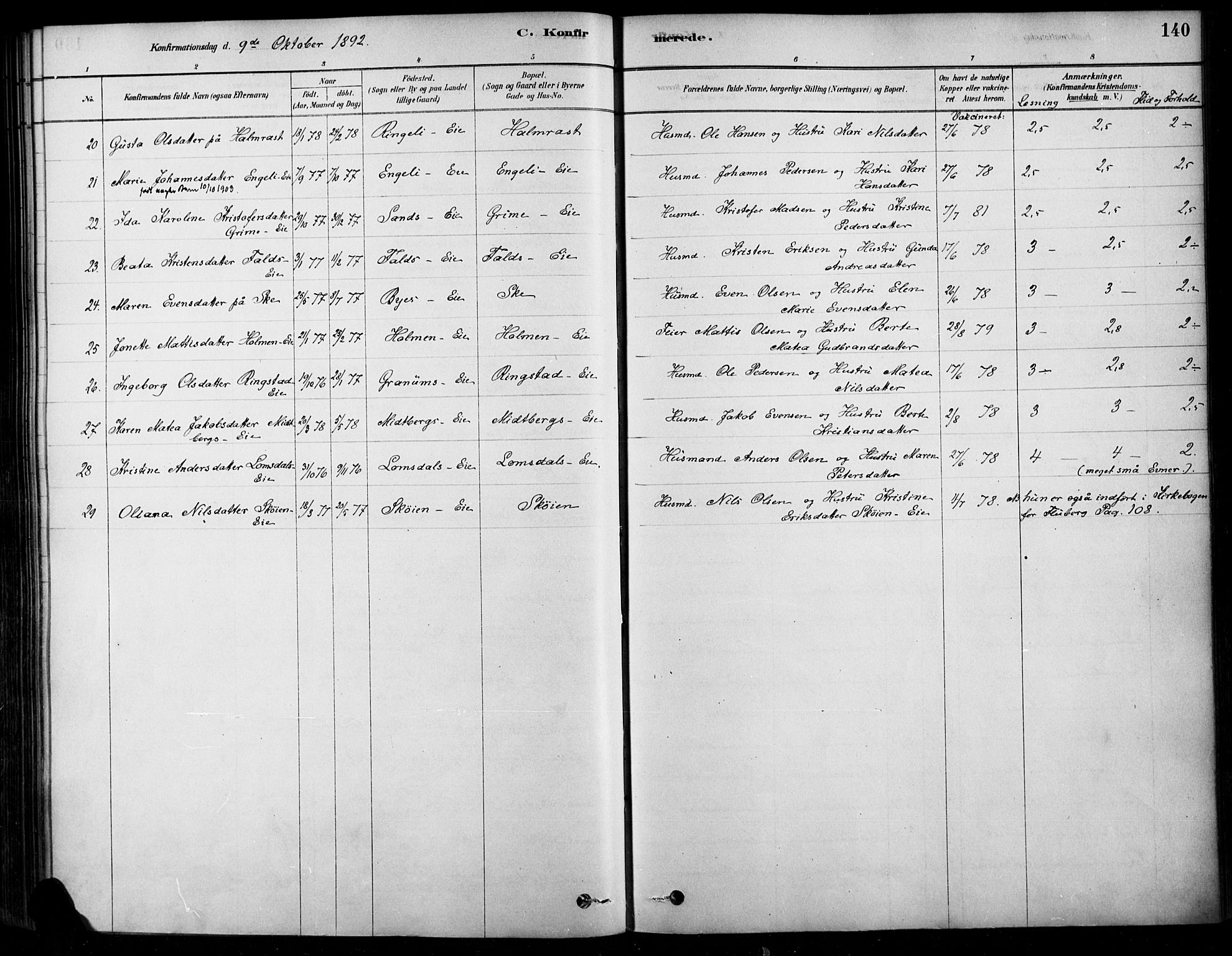 Søndre Land prestekontor, AV/SAH-PREST-122/K/L0003: Parish register (official) no. 3, 1878-1894, p. 140