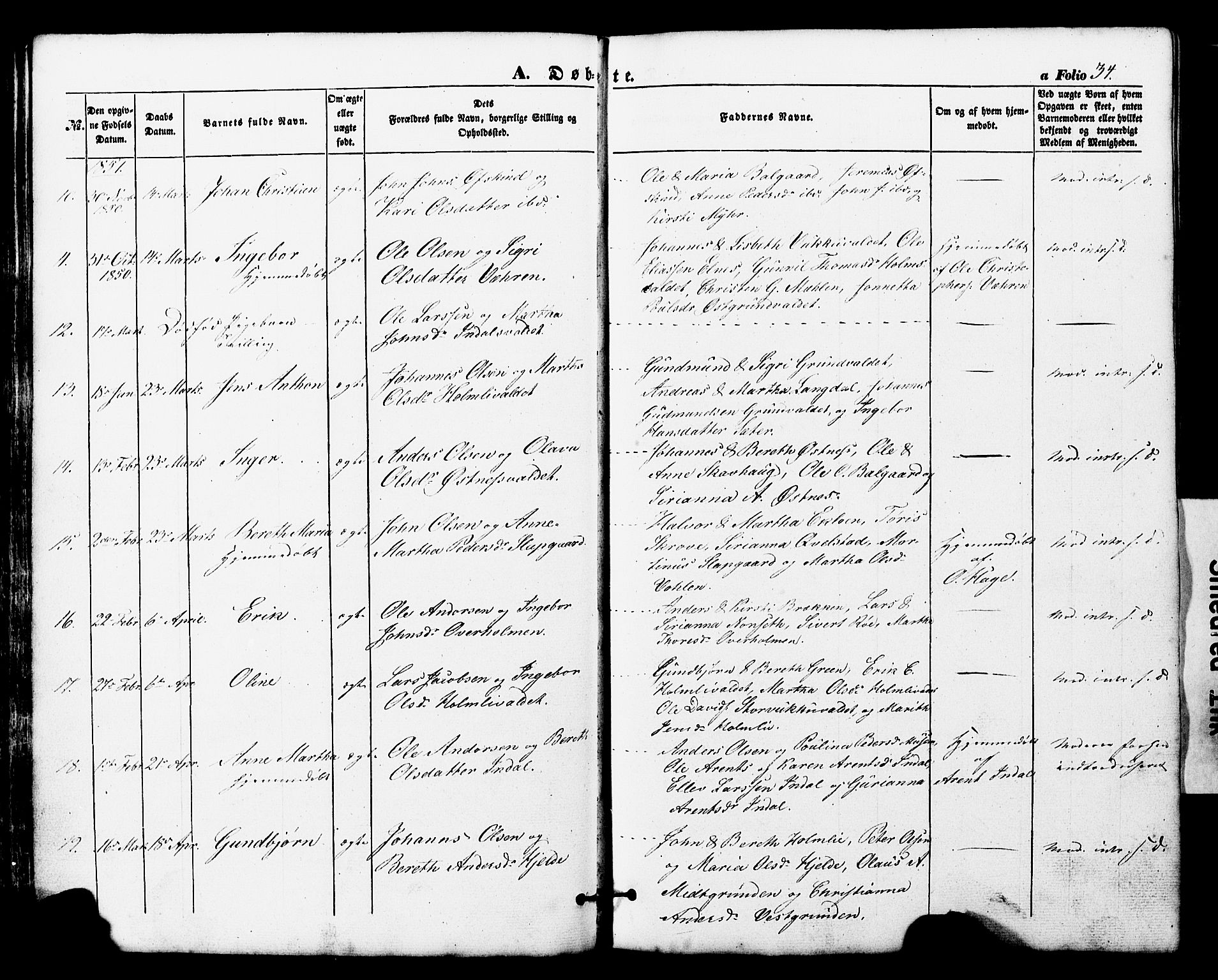 Ministerialprotokoller, klokkerbøker og fødselsregistre - Nord-Trøndelag, SAT/A-1458/724/L0268: Parish register (copy) no. 724C04, 1846-1878, p. 34