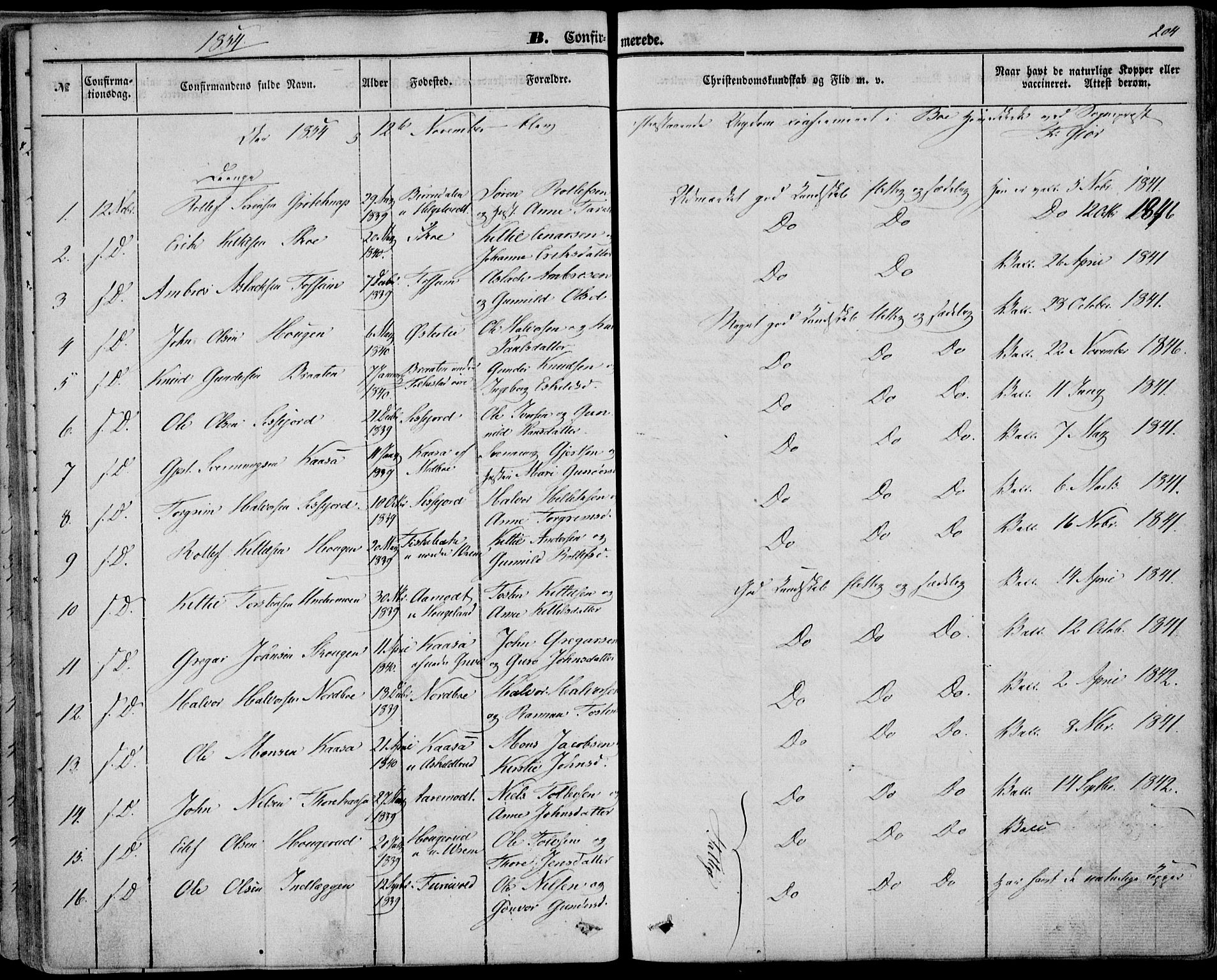 Bø kirkebøker, AV/SAKO-A-257/F/Fa/L0008: Parish register (official) no. 8, 1849-1861, p. 204