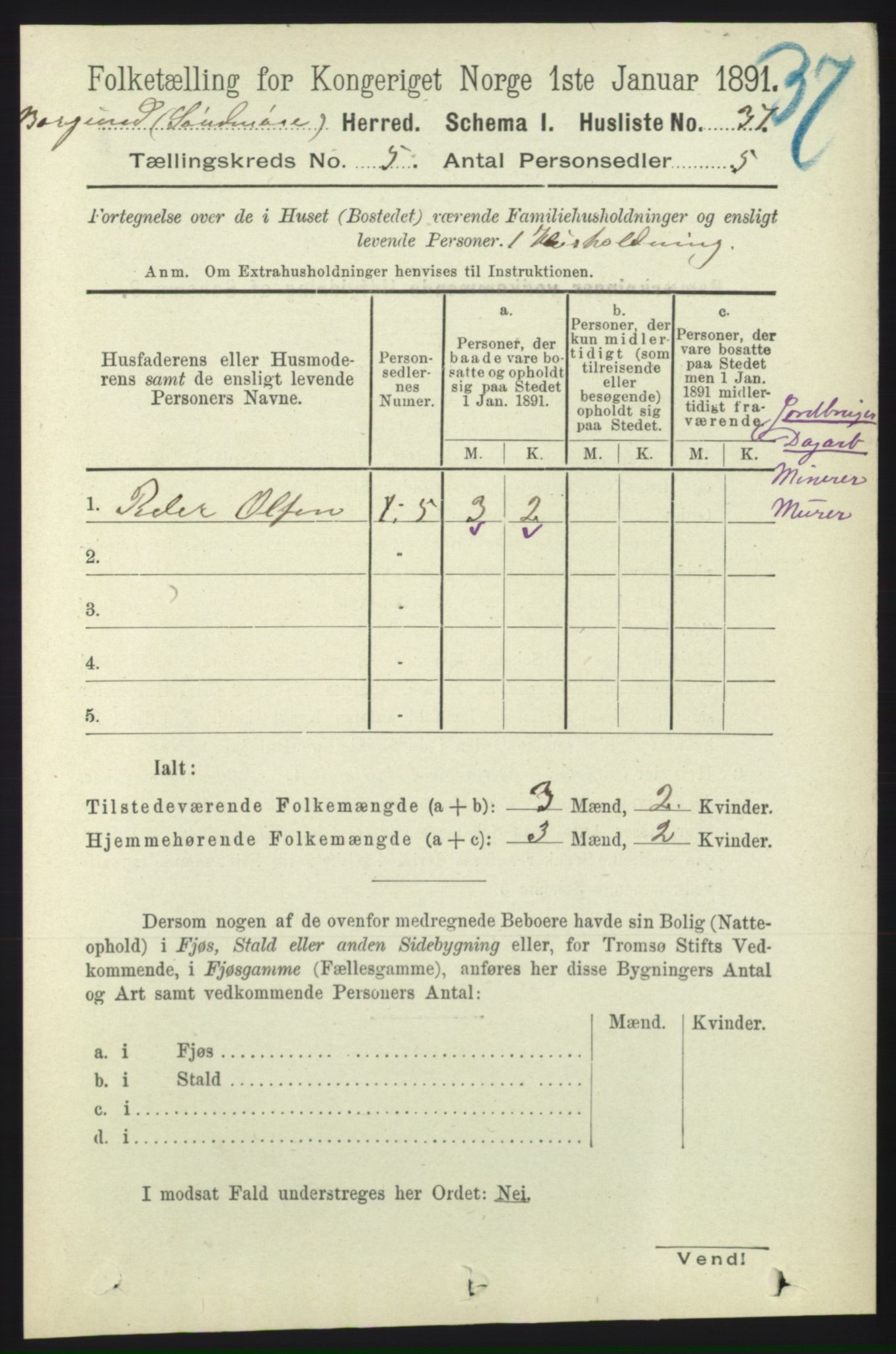 RA, 1891 census for 1531 Borgund, 1891, p. 1257