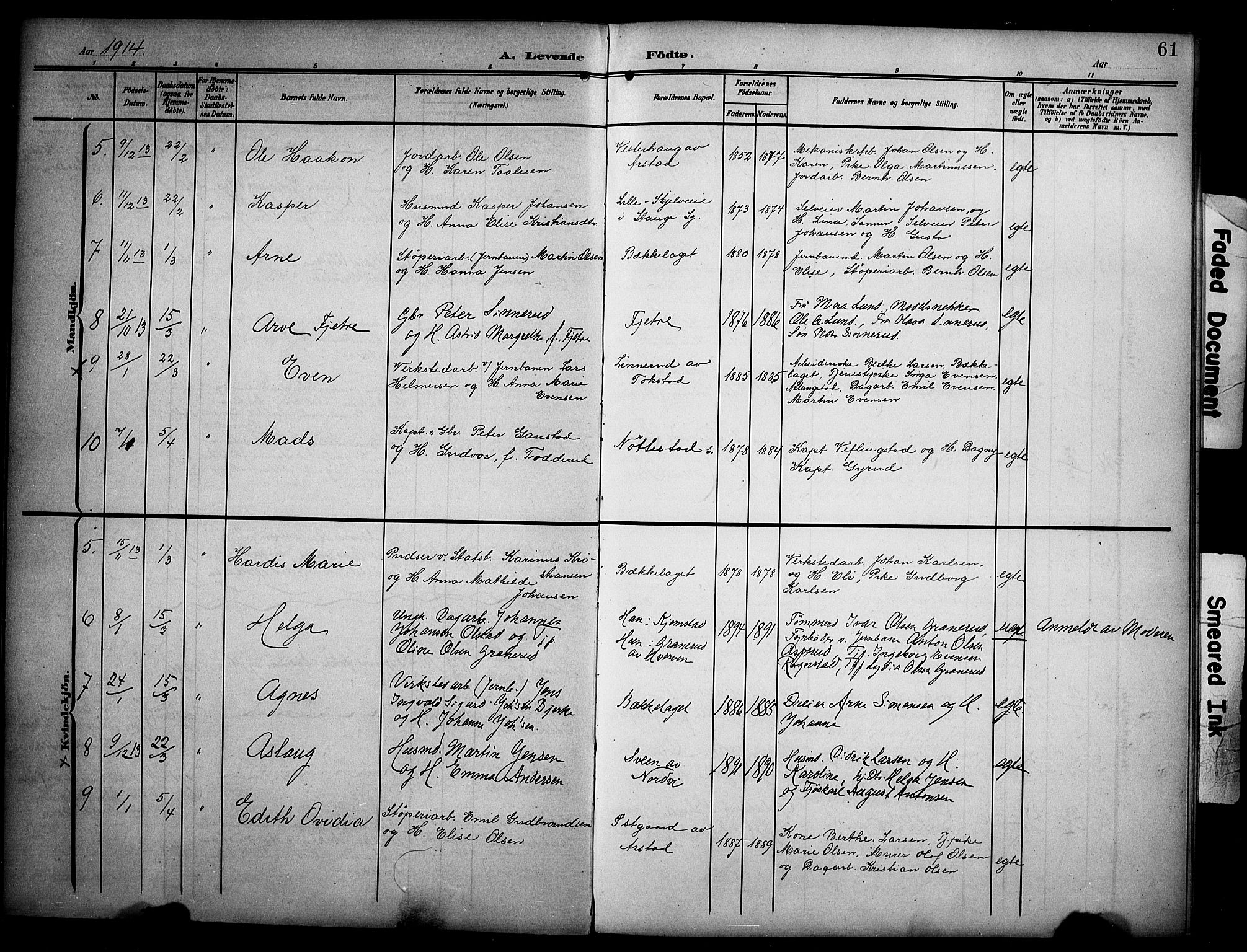 Stange prestekontor, AV/SAH-PREST-002/K/L0022: Parish register (official) no. 22, 1903-1914, p. 61