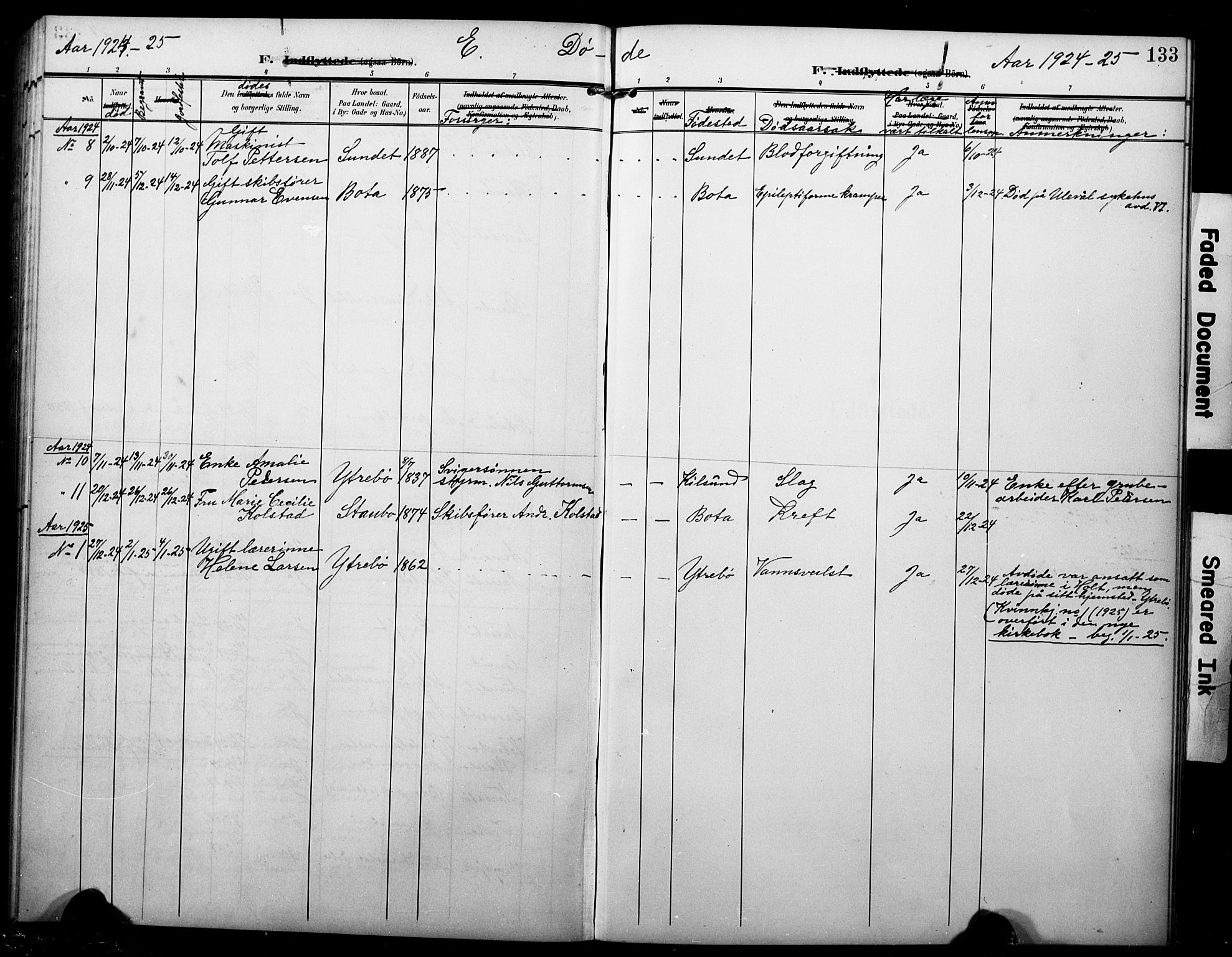 Dypvåg sokneprestkontor, AV/SAK-1111-0007/F/Fb/Fbb/L0005: Parish register (copy) no. B 5, 1905-1924, p. 133