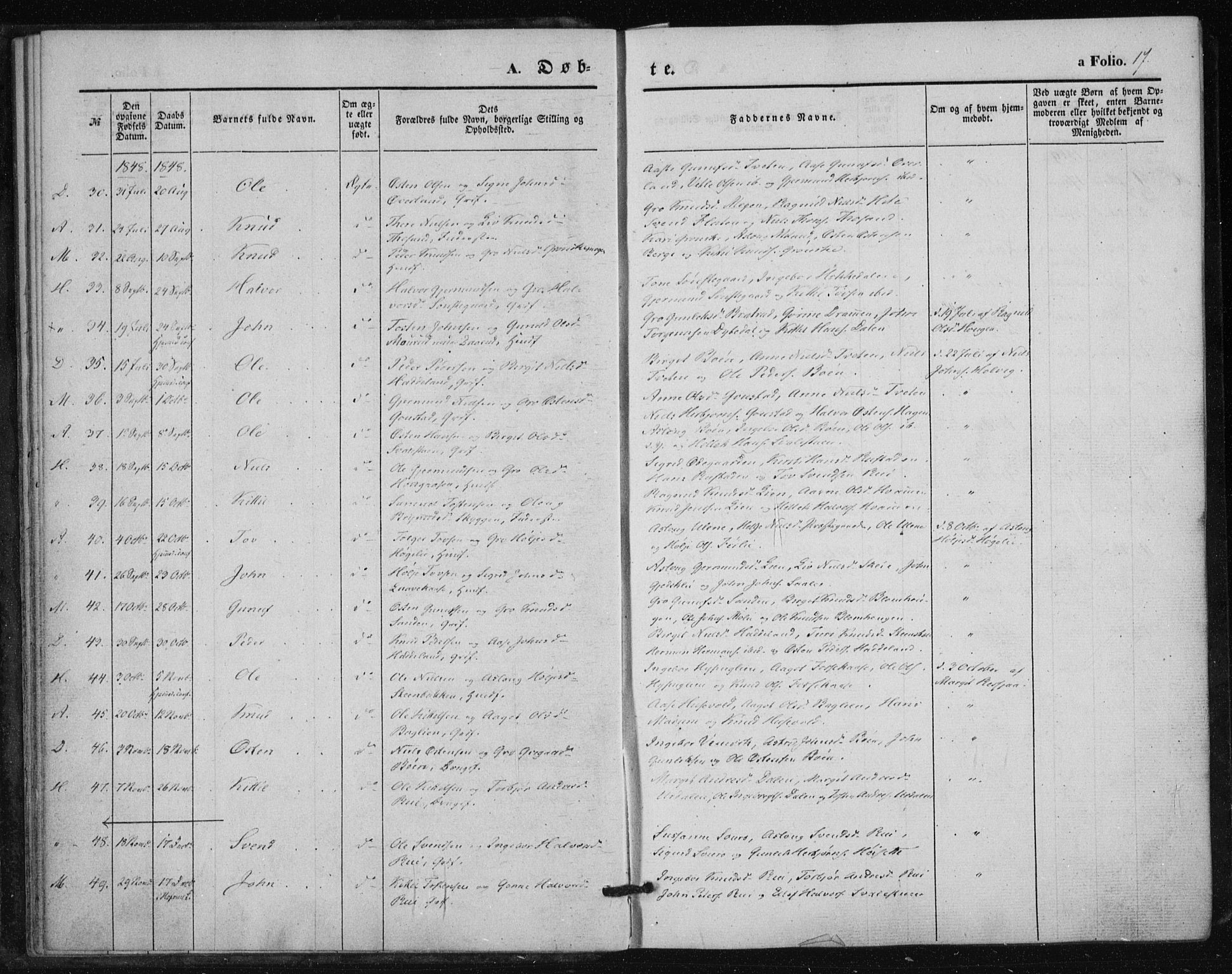 Tinn kirkebøker, SAKO/A-308/F/Fa/L0005: Parish register (official) no. I 5, 1844-1856, p. 17