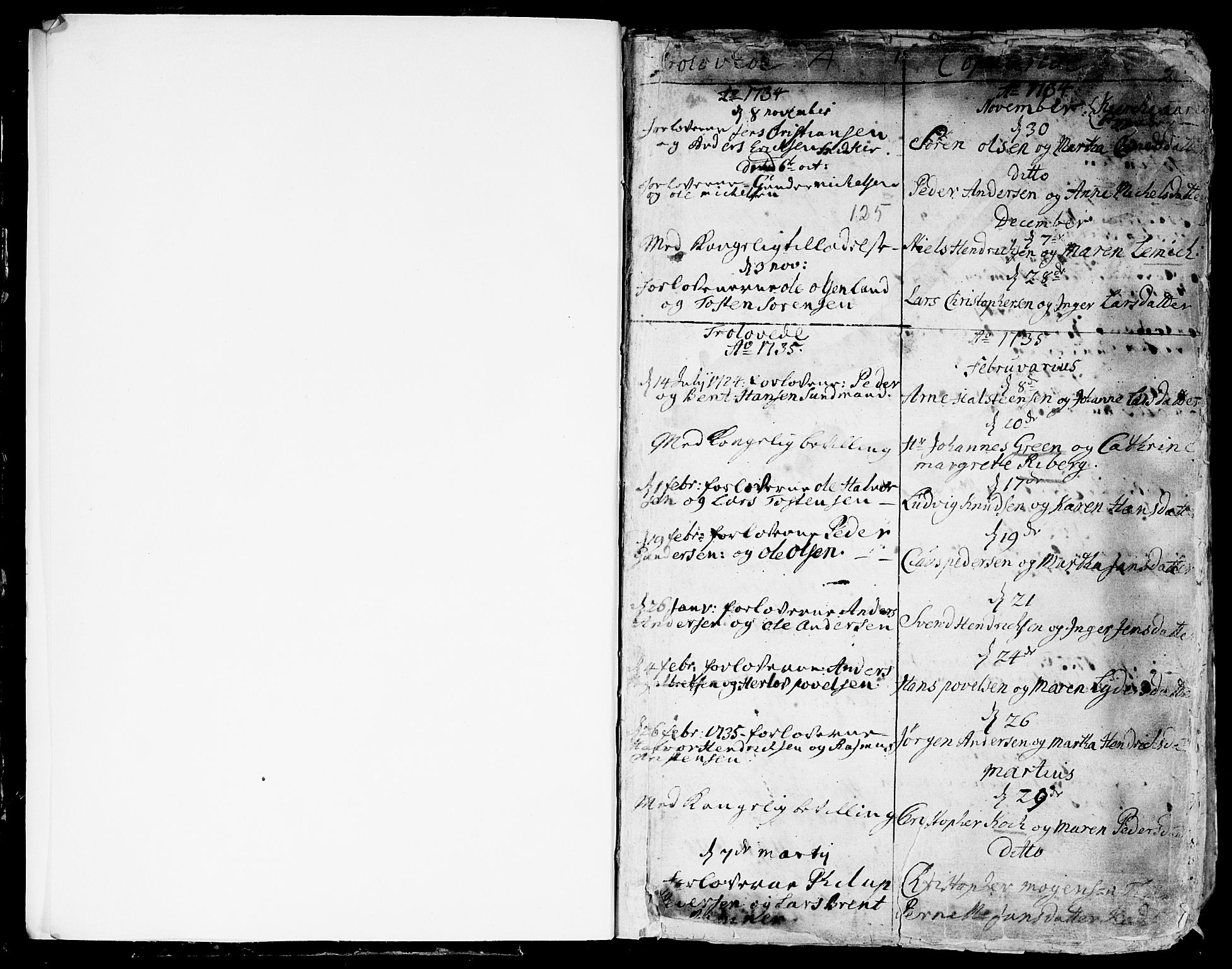 Bragernes kirkebøker, SAKO/A-6/F/Fa/L0004: Parish register (official) no. I 4, 1734-1759, p. 1-2
