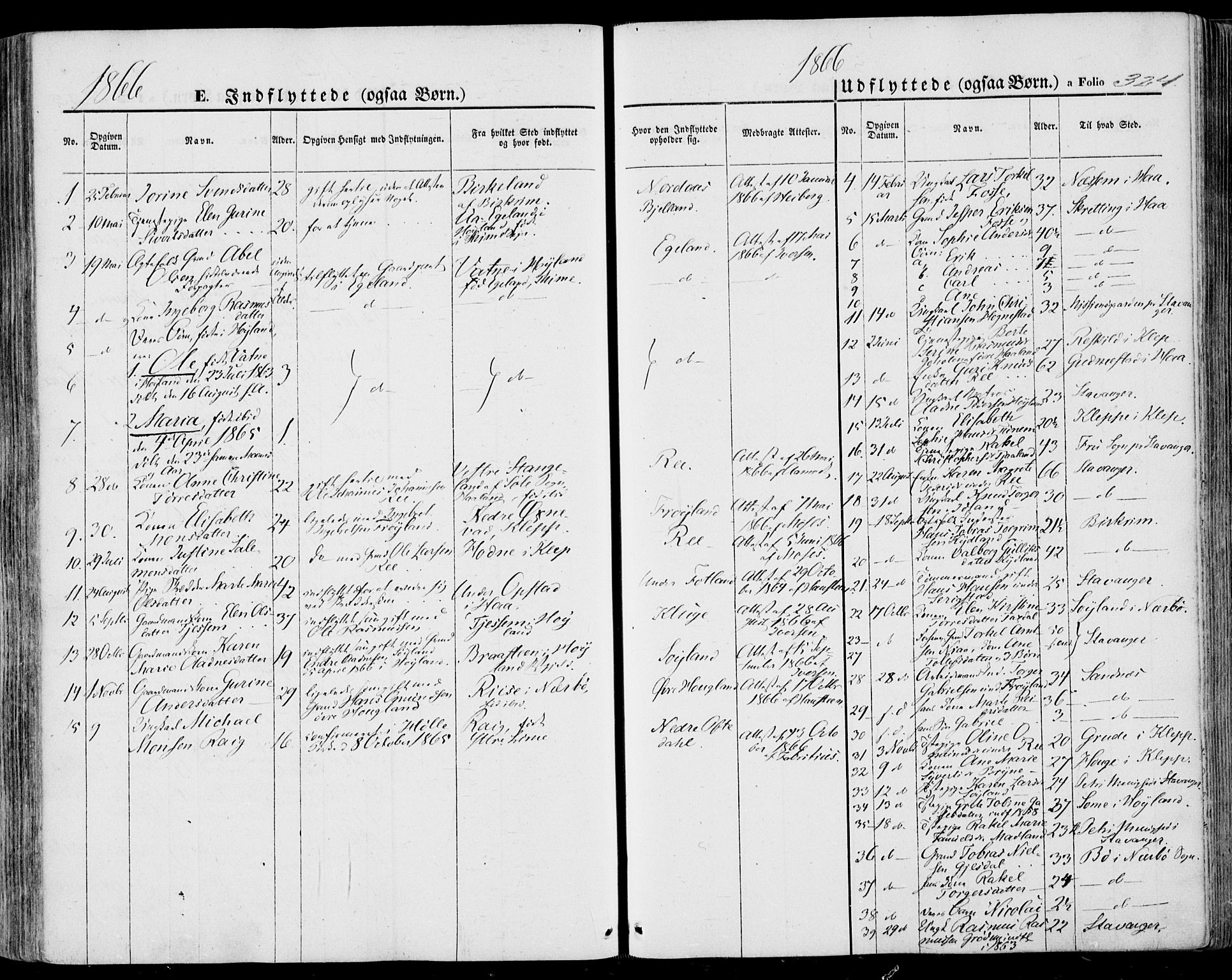 Lye sokneprestkontor, SAST/A-101794/001/30BA/L0007: Parish register (official) no. A 6, 1856-1871, p. 324