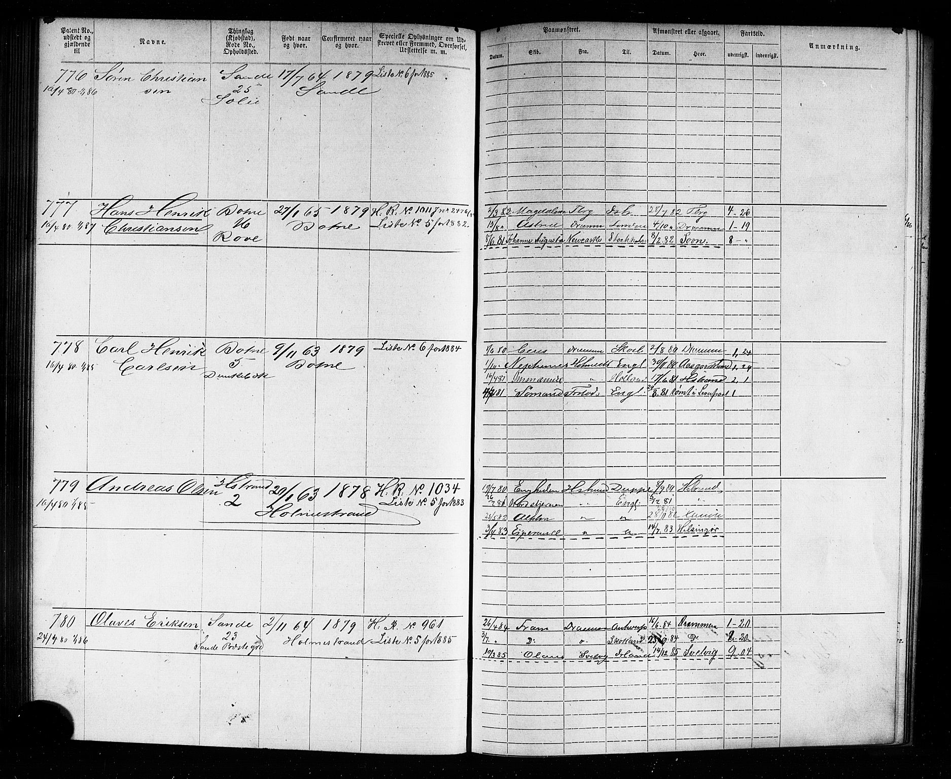 Holmestrand innrulleringskontor, AV/SAKO-A-1151/F/Fb/L0001: Annotasjonsrulle, 1868-1886, p. 160