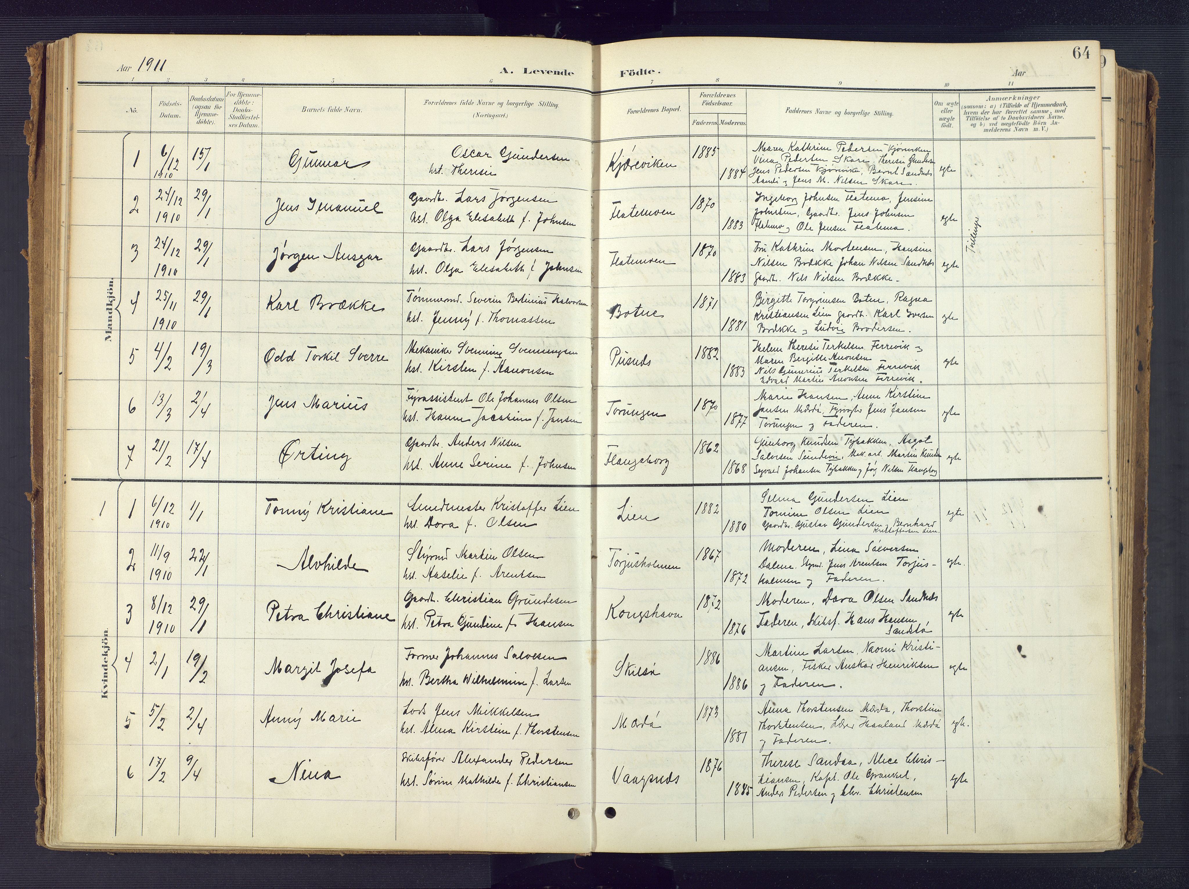 Tromøy sokneprestkontor, AV/SAK-1111-0041/F/Fa/L0010: Parish register (official) no. A 10, 1896-1912, p. 64