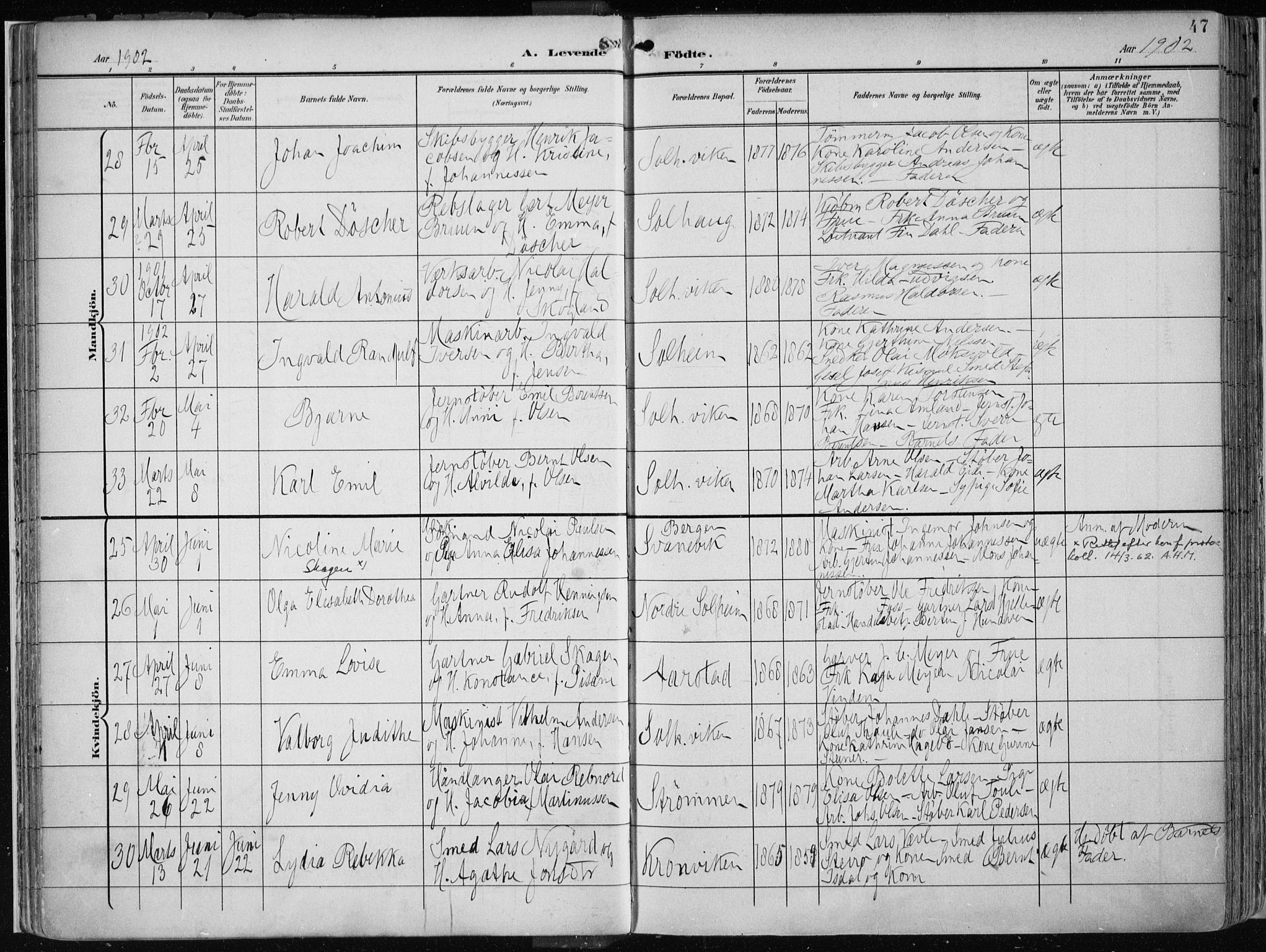 Årstad Sokneprestembete, AV/SAB-A-79301/H/Haa/L0002: Parish register (official) no. A 2, 1899-1914, p. 47