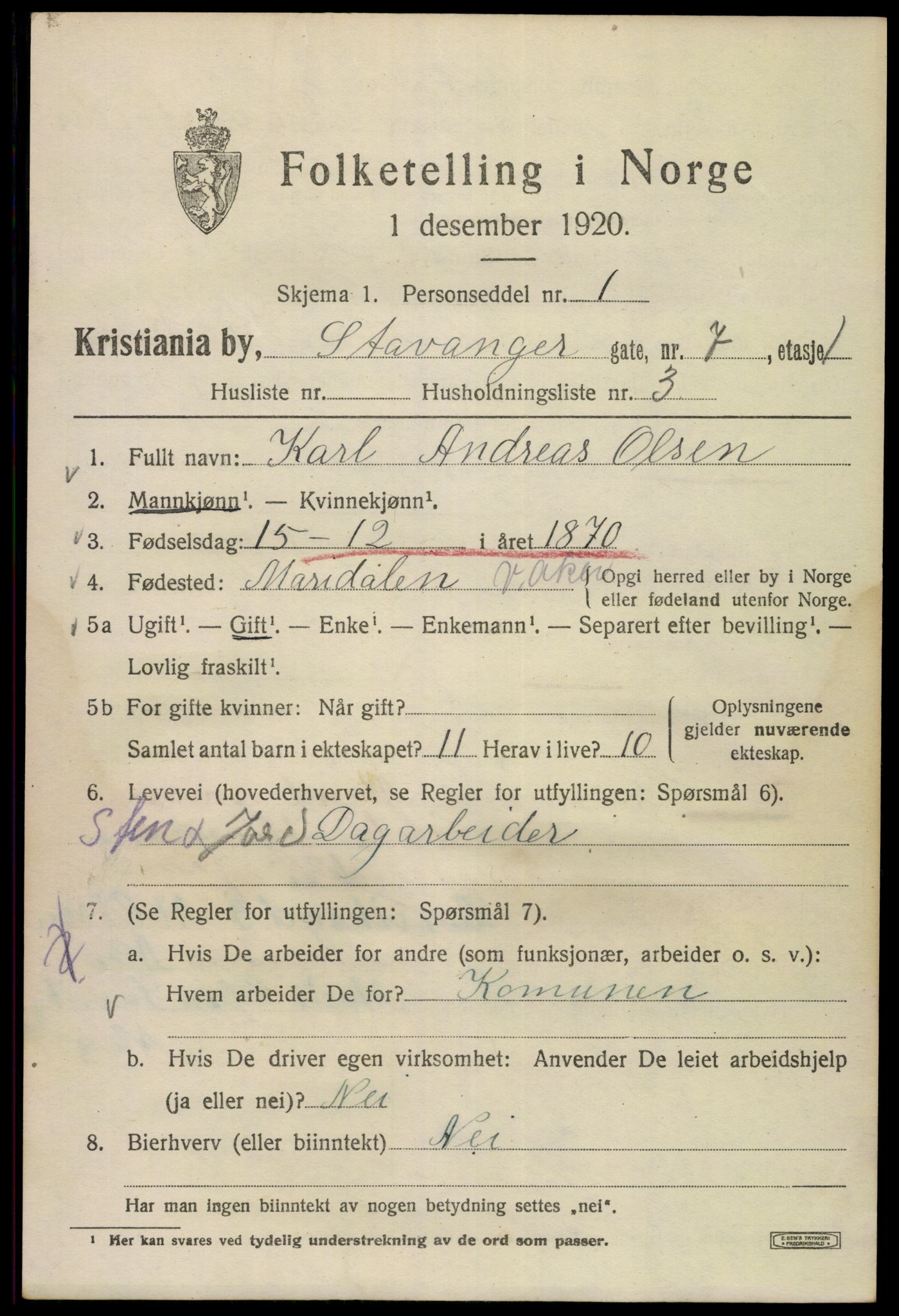 SAO, 1920 census for Kristiania, 1920, p. 536711