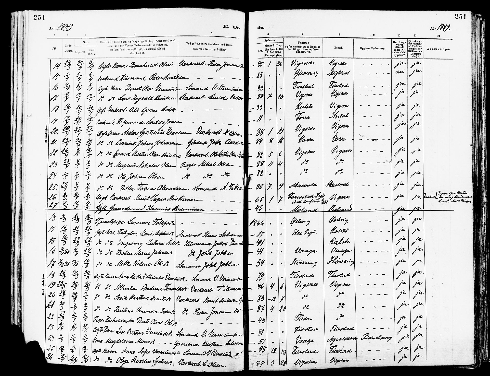 Avaldsnes sokneprestkontor, AV/SAST-A -101851/H/Ha/Haa/L0015: Parish register (official) no. A 15, 1880-1906, p. 251