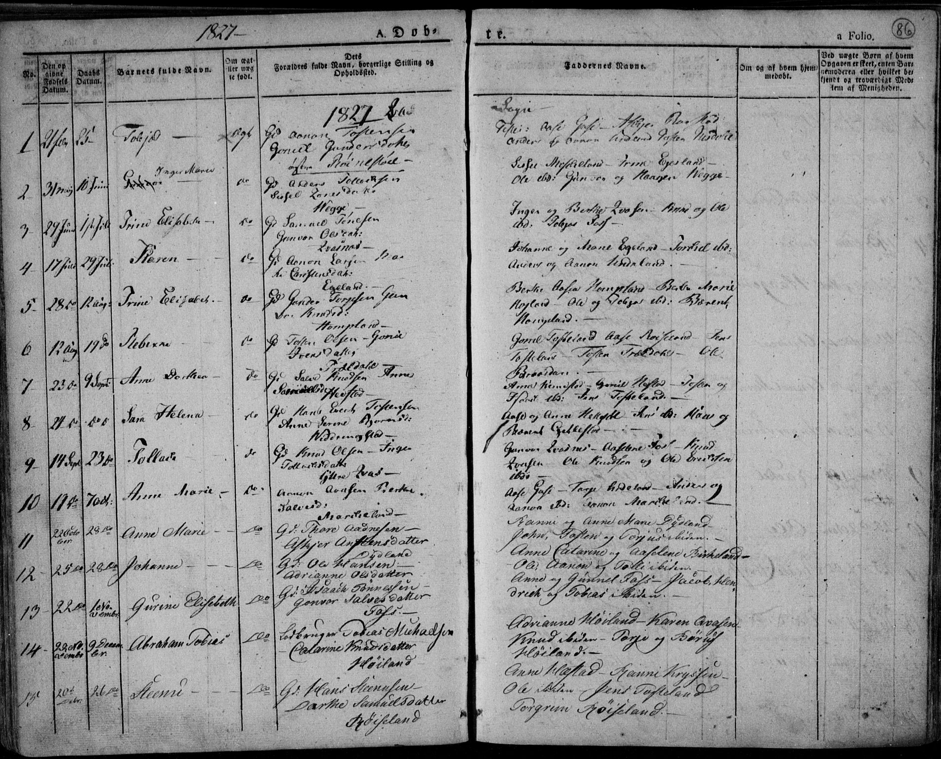 Lyngdal sokneprestkontor, AV/SAK-1111-0029/F/Fa/Fac/L0007: Parish register (official) no. A 7, 1825-1838, p. 86