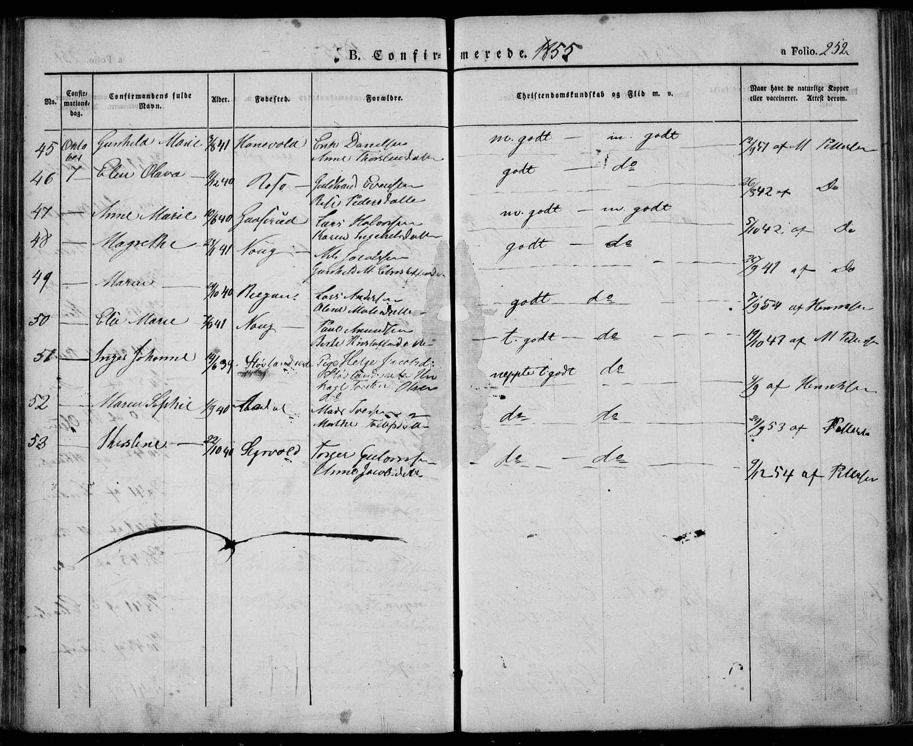 Lardal kirkebøker, AV/SAKO-A-350/F/Fa/L0006: Parish register (official) no. I 6, 1835-1860, p. 252