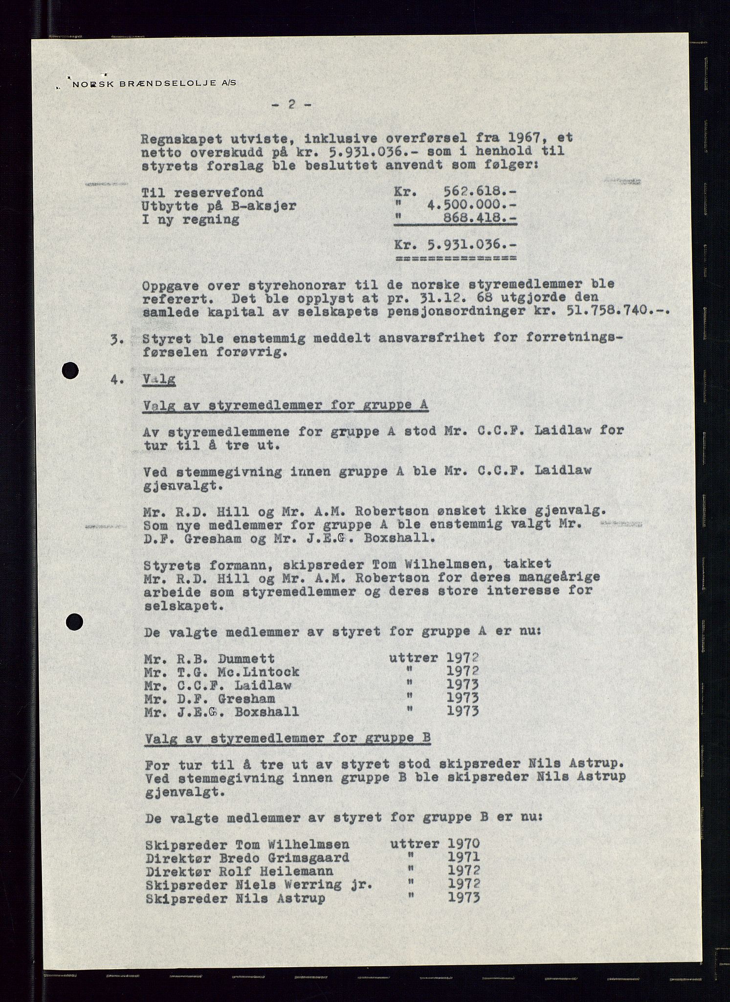 PA 1544 - Norsk Brændselolje A/S, AV/SAST-A-101965/1/A/Aa/L0009/0003: Generalforsamling  / Generalforsamling 1969, 1970, 1973, 1969-1973, p. 6