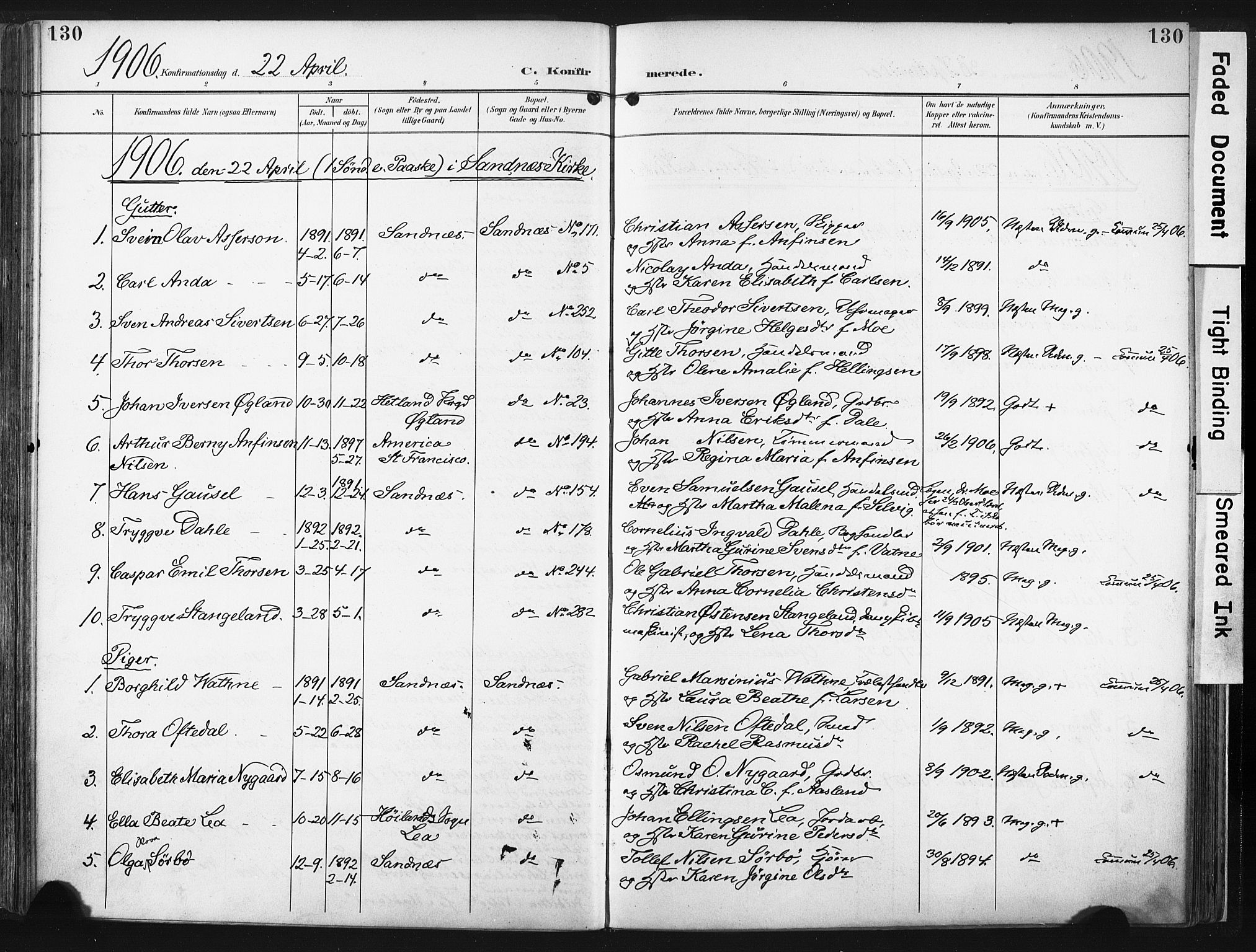 Høyland sokneprestkontor, SAST/A-101799/001/30BA/L0016: Parish register (official) no. A 16, 1899-1911, p. 130