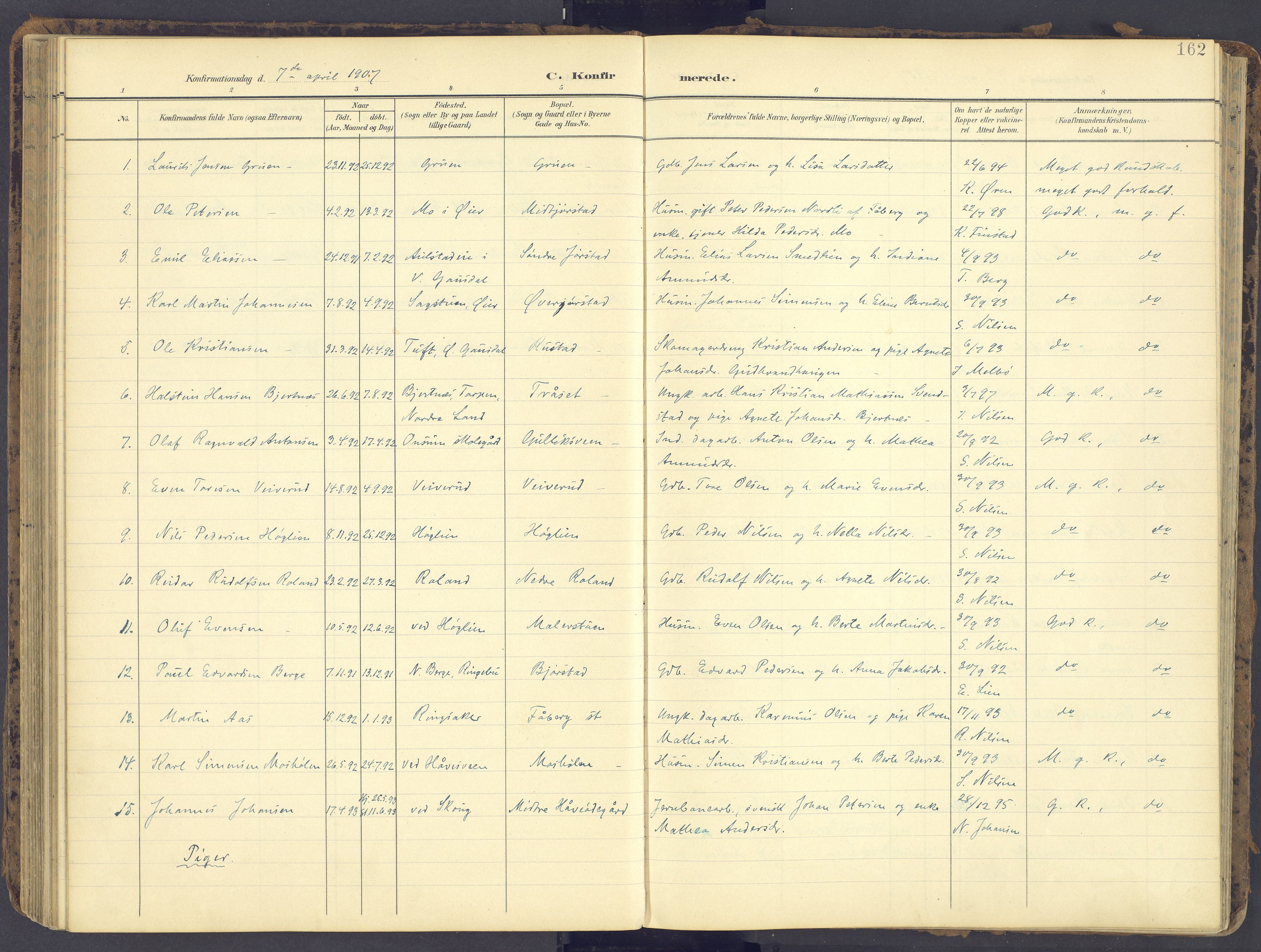 Fåberg prestekontor, AV/SAH-PREST-086/H/Ha/Haa/L0012: Parish register (official) no. 12, 1899-1915, p. 162