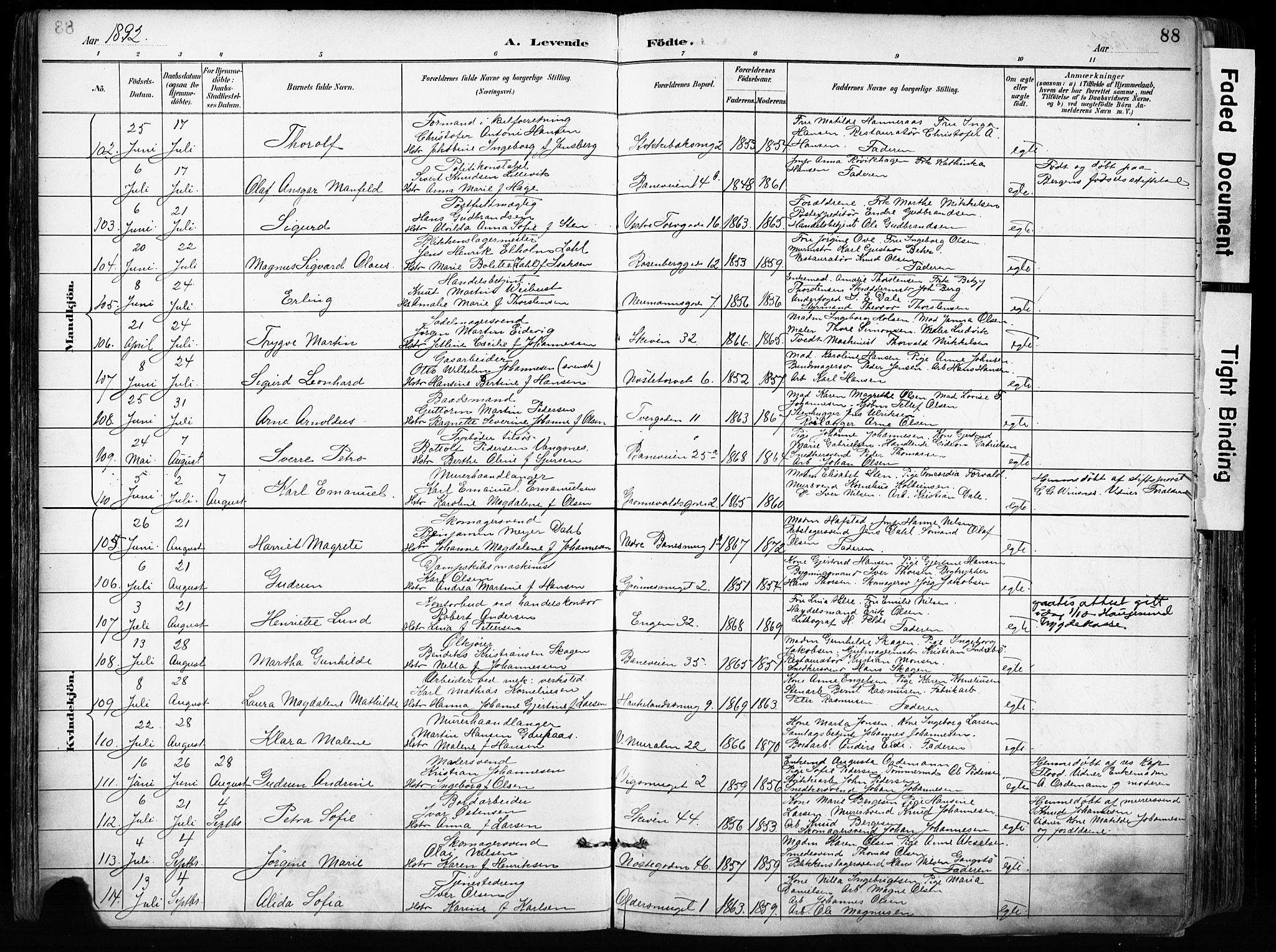 Domkirken sokneprestembete, SAB/A-74801/H/Haa/L0024: Parish register (official) no. B 7, 1888-1903, p. 88