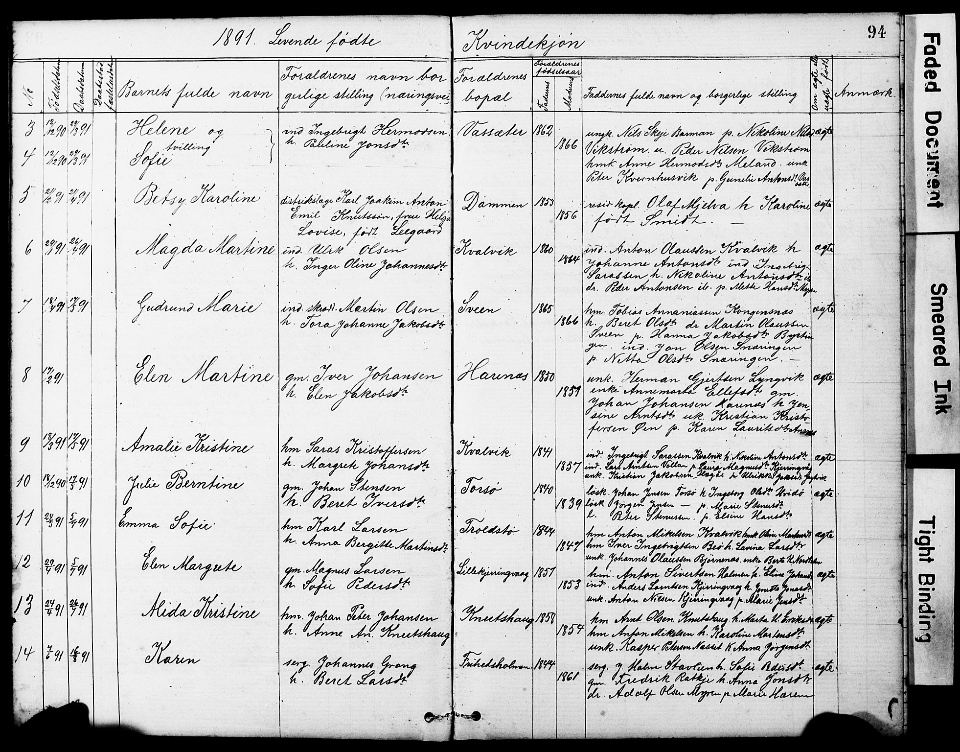 Ministerialprotokoller, klokkerbøker og fødselsregistre - Sør-Trøndelag, SAT/A-1456/634/L0541: Parish register (copy) no. 634C03, 1874-1891, p. 94