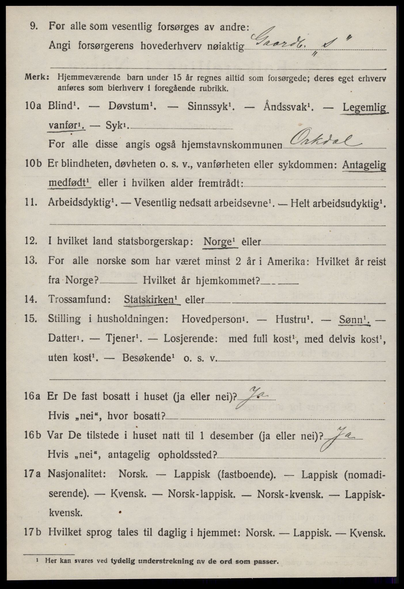 SAT, 1920 census for Orkdal, 1920, p. 5829