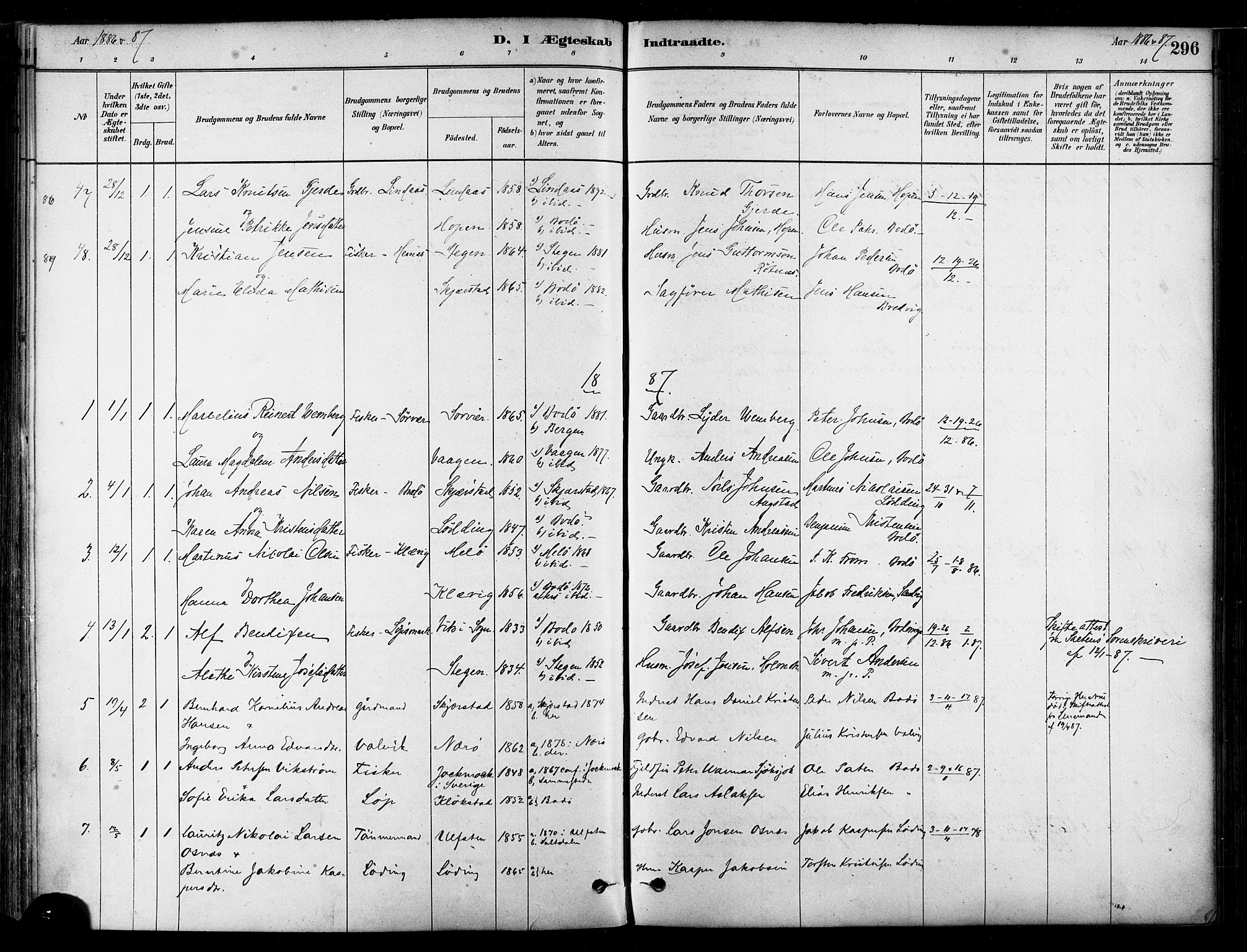 Ministerialprotokoller, klokkerbøker og fødselsregistre - Nordland, SAT/A-1459/802/L0054: Parish register (official) no. 802A01, 1879-1893, p. 296