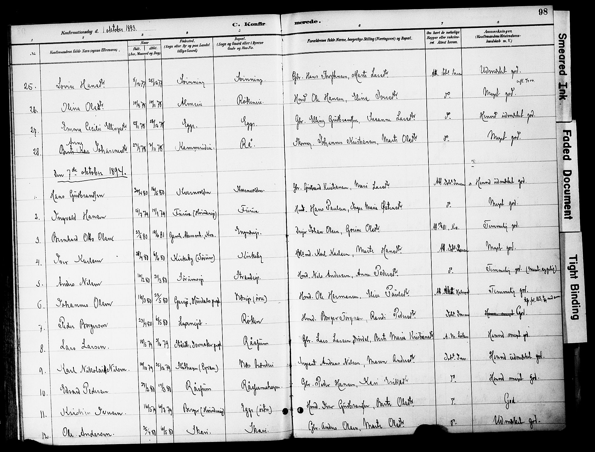 Gran prestekontor, SAH/PREST-112/H/Ha/Haa/L0020: Parish register (official) no. 20, 1889-1899, p. 98