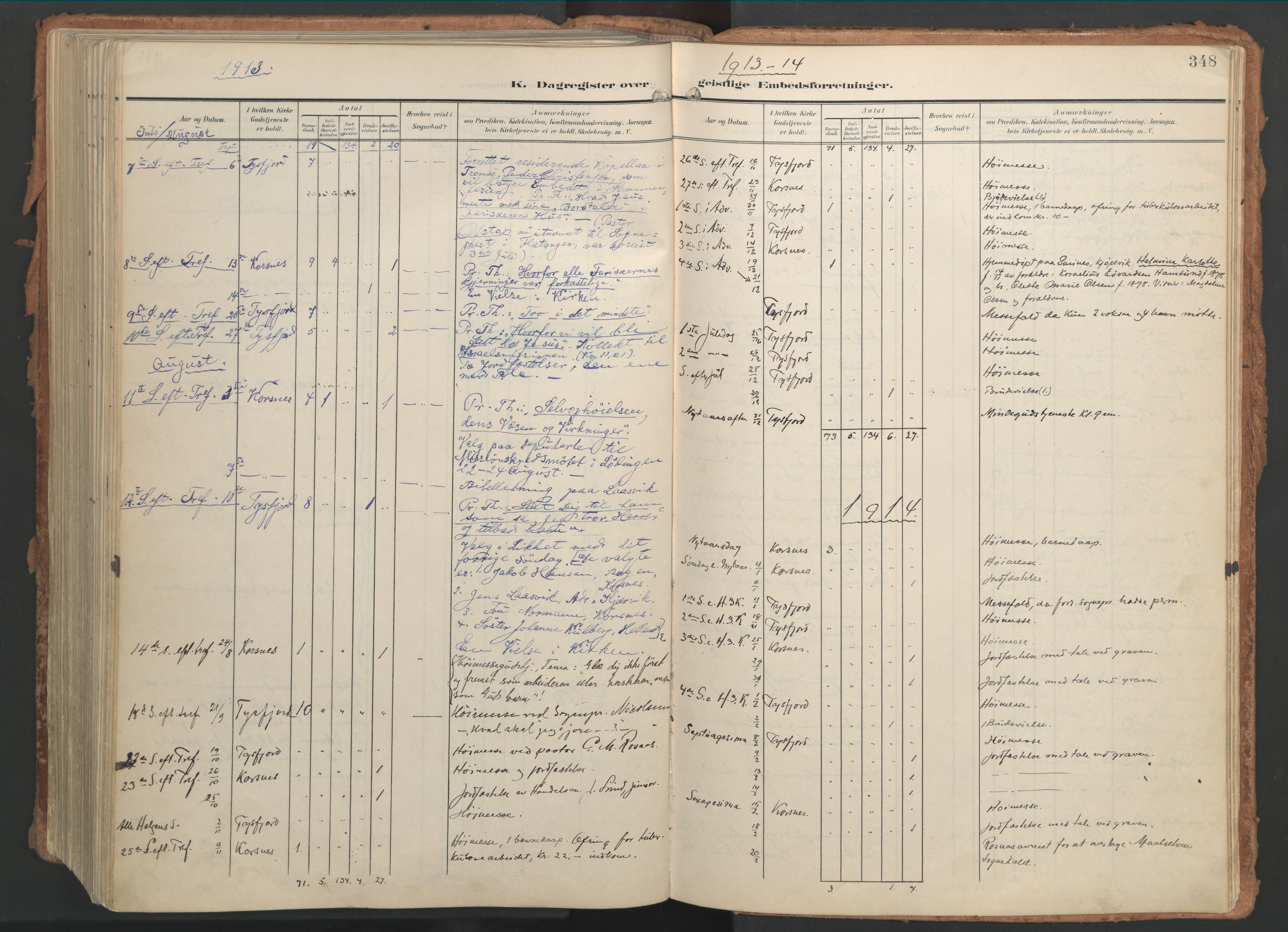 Ministerialprotokoller, klokkerbøker og fødselsregistre - Nordland, AV/SAT-A-1459/861/L0871: Parish register (official) no. 861A06, 1903-1916, p. 348