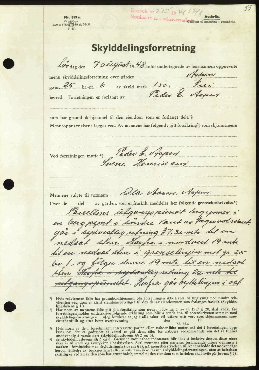 Nordmøre sorenskriveri, AV/SAT-A-4132/1/2/2Ca: Mortgage book no. A109, 1948-1948, Diary no: : 2355/1948