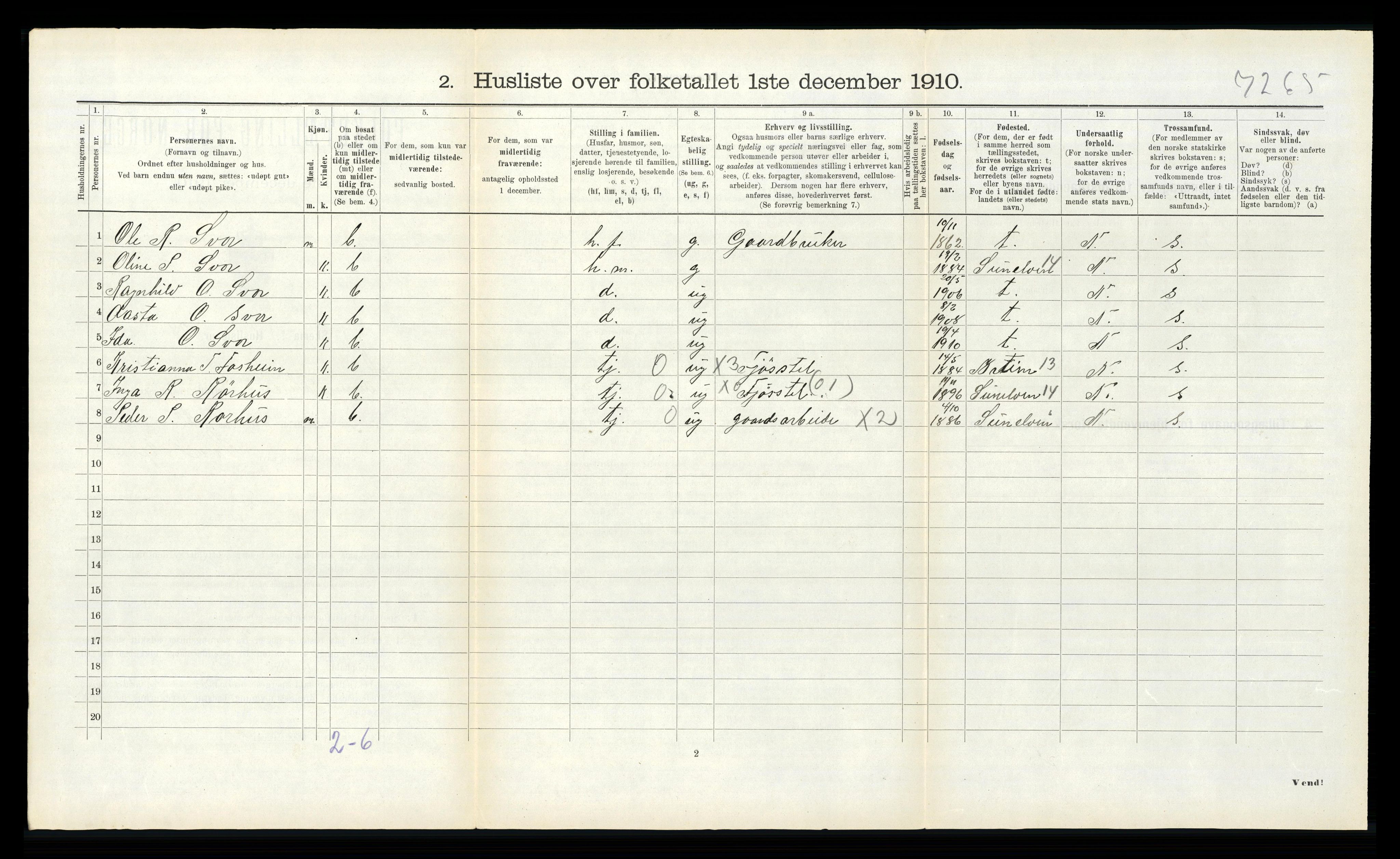 RA, 1910 census for Hornindal, 1910, p. 473