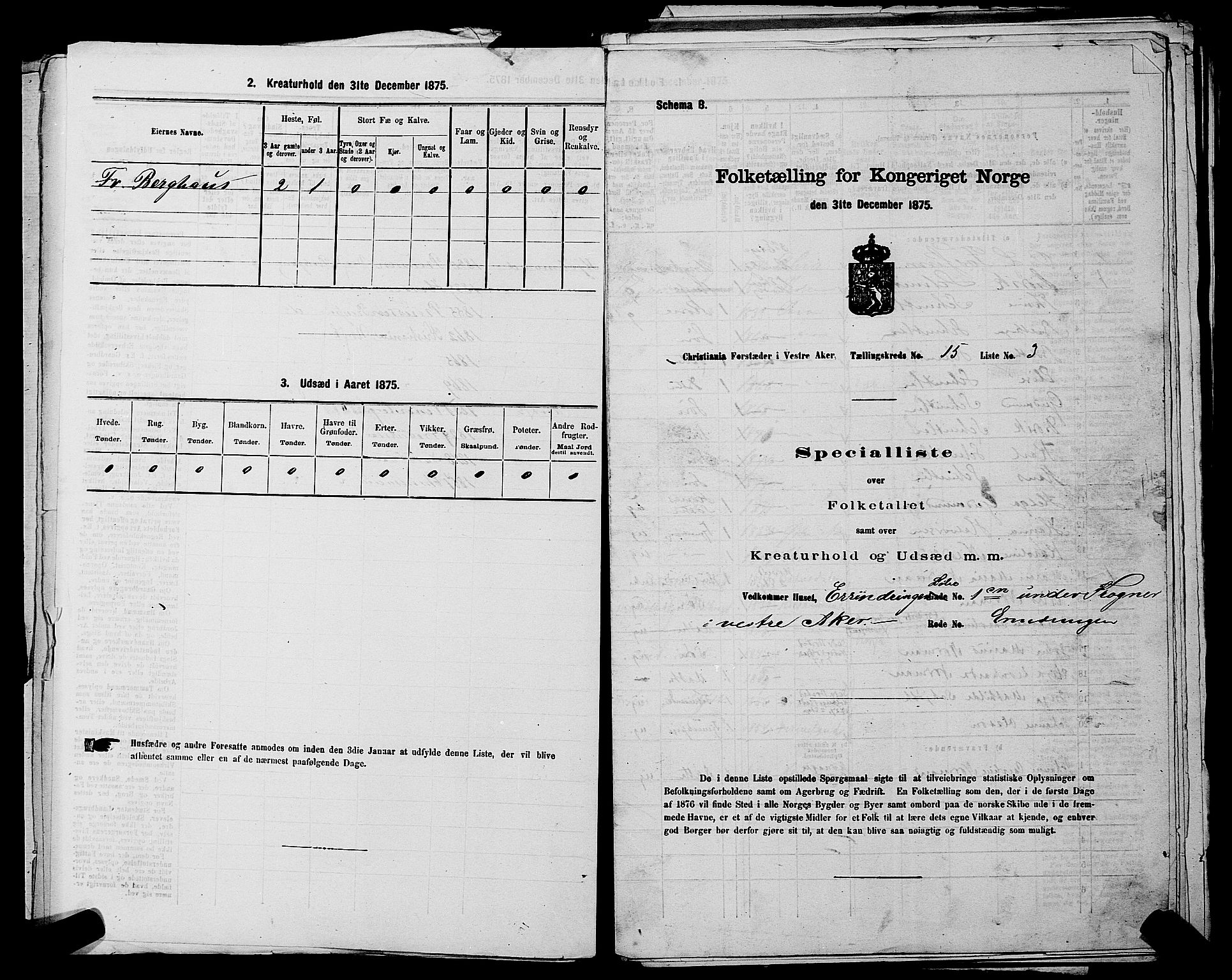 RA, 1875 census for 0218aP Vestre Aker, 1875, p. 2570