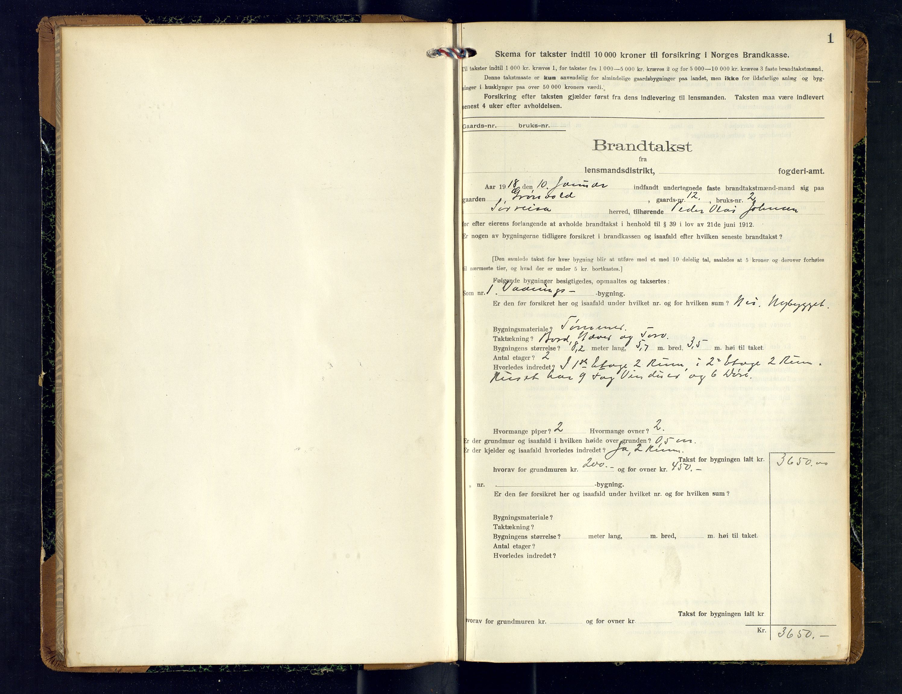 Tranøy lensmannskontor (Sørreisa lensmannskontor), SATØ/SATØ-46/1/F/Fq/Fqc/L0259: Branntakstprotokoller, 1918-1919, p. 1